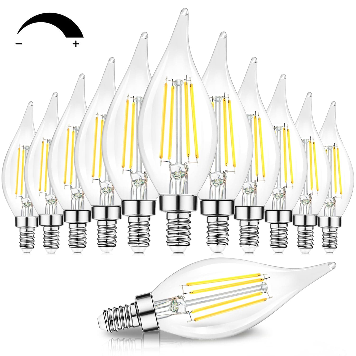 TOBUSADimmable E12 Candelabra LED Bulbs 60 Watt Incandescent Equivalent, 5000K Daylight White, Clear Filament Chandelier Light Bulbs 6W, 600lm, CA11 Vintage Ceiling Fan Light Bulbs with Flame Tip