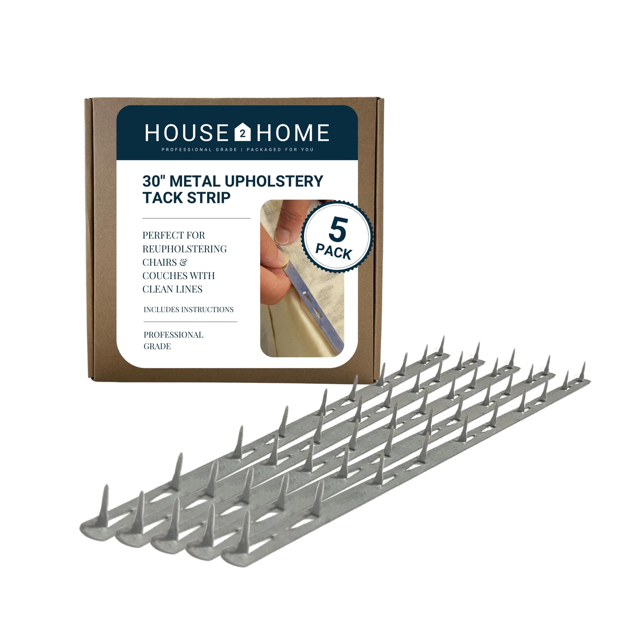 House2Home 30" Upholstery Metal Tack Strips, Fabric Reupholstery Supplies for Furniture, Couch, Chair, and Sofa, Includes Instructions, 5-Pack