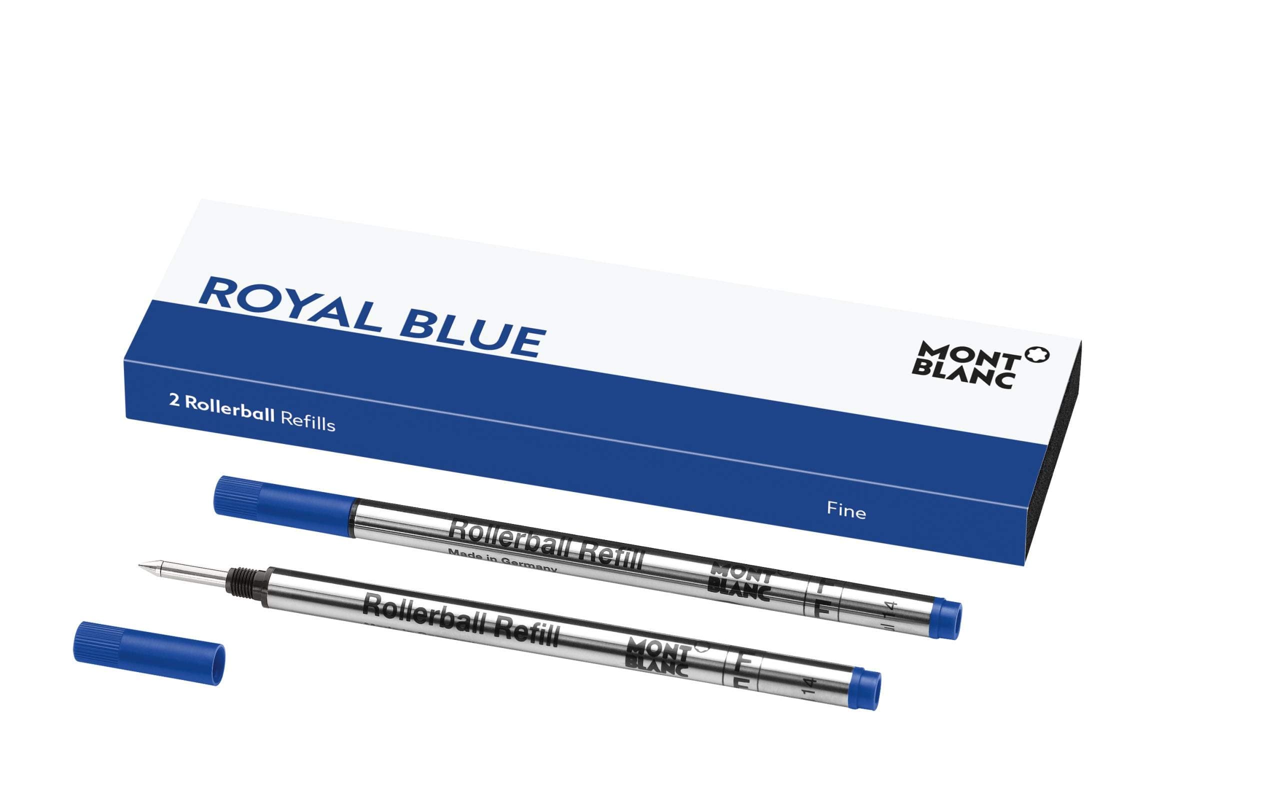 Montblanc Rollerball Refills (F) Royal Blue 124501 – Quick-Drying Pen Refills for Montblanc Rollerball and Fineliner Pens – 2 x Dark Blue Pen Cartridges