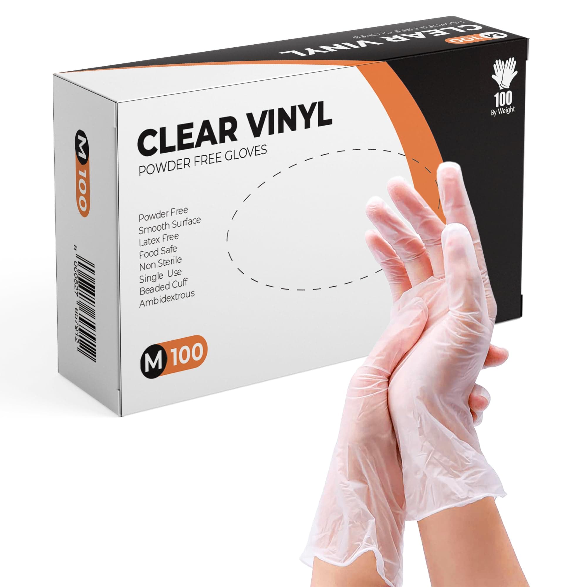 Clear Vinyl Gloves, 100 Count, Clear Disposable Gloves (100, Medium)