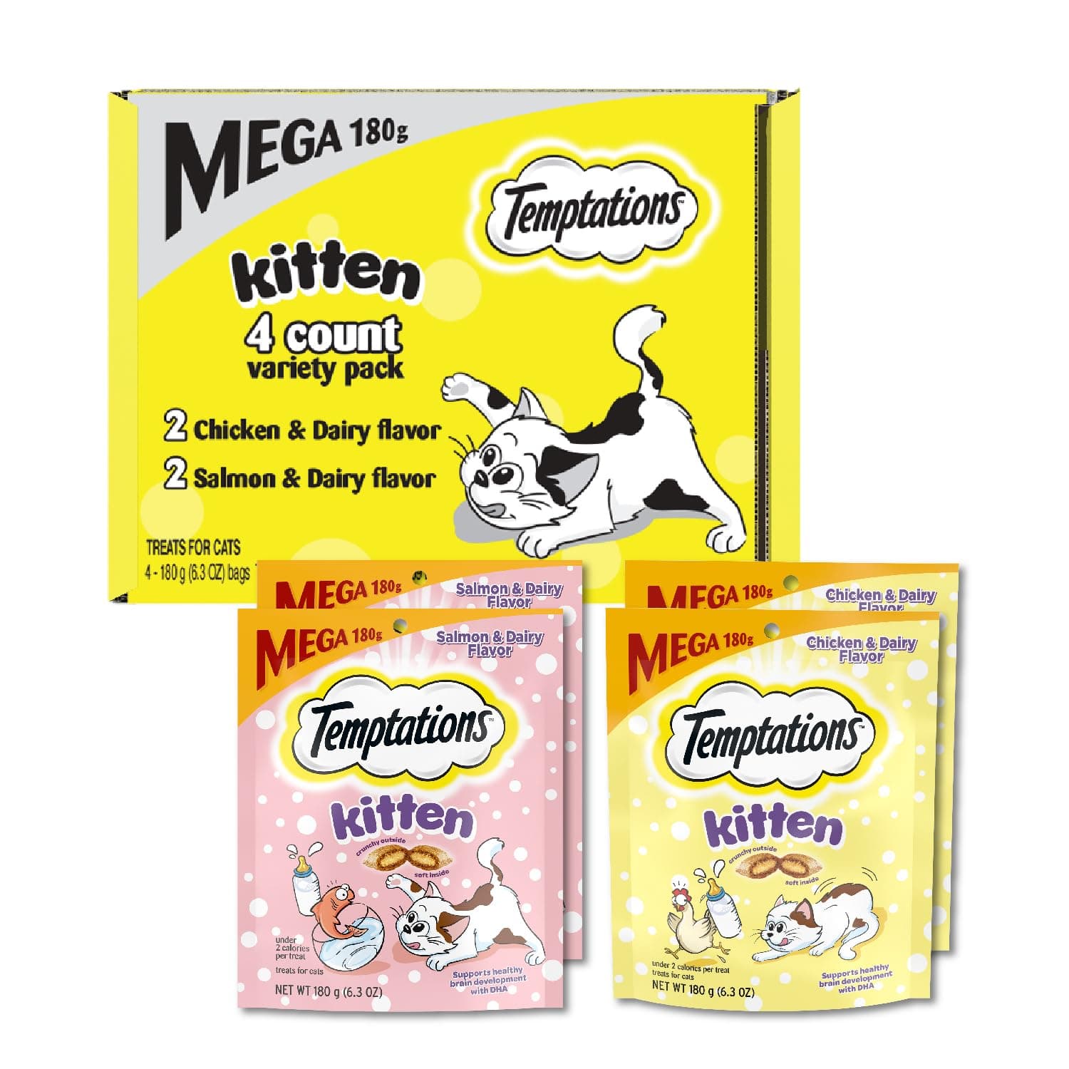 - Kitten Treats Classic Crunchy and Soft Cat Treats Variety Pack, 6.3 oz. Pouches (Pack of 4)