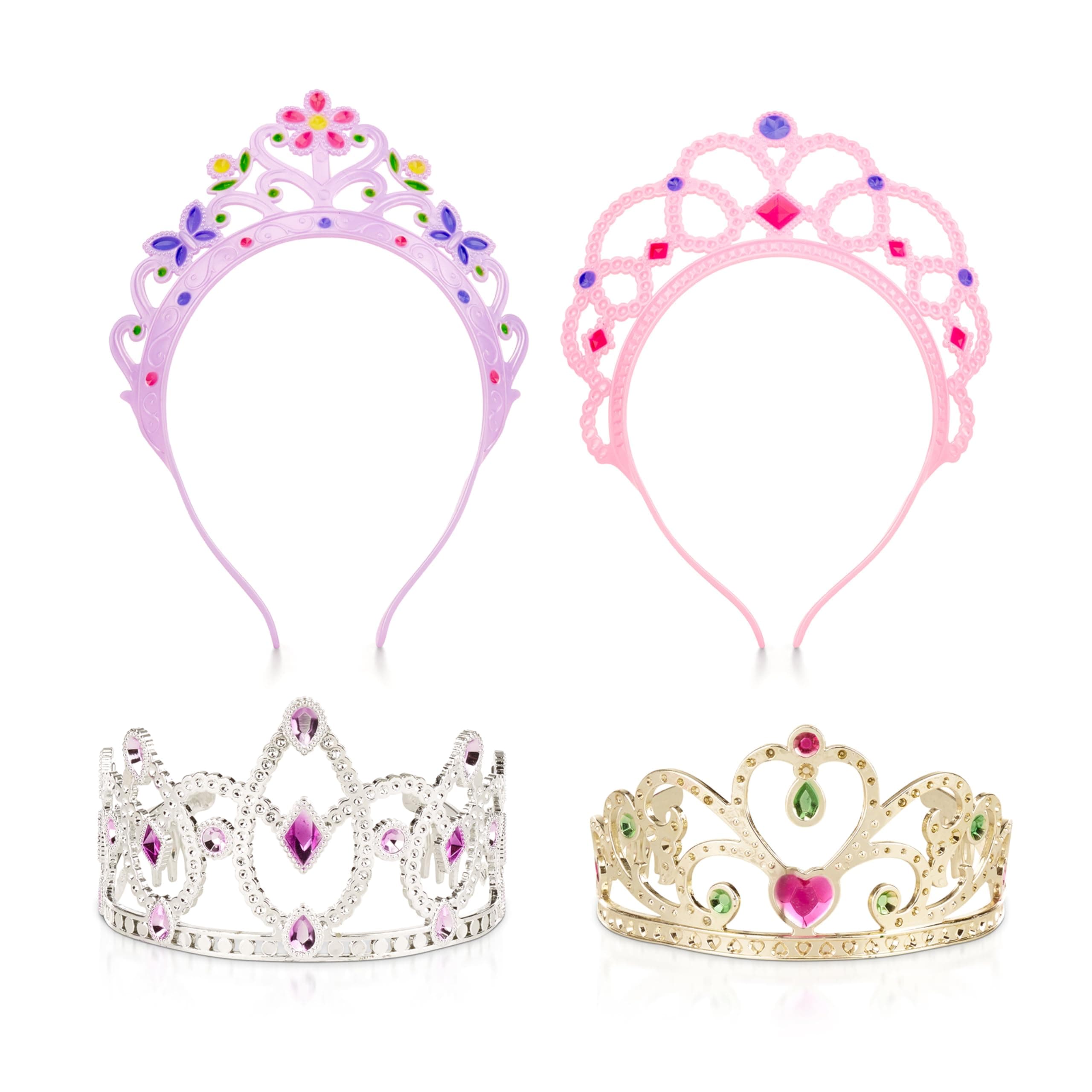 Melissa & Doug Dress-Up Tiaras Play Set for Kids (4-Piece) – Pretend Princess Crowns for Costume Role Play – Preschool Jewelry Toys for Girls Ages 3+