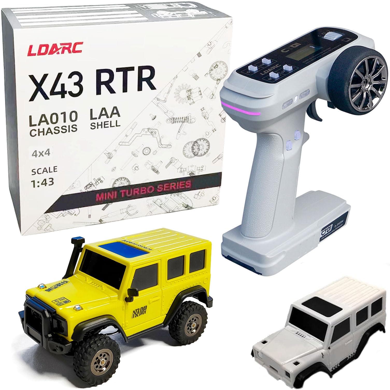 LDARC 1/43 Mini Climbing RC CAR 1:43 Full Scale RC Truck(2.4GHZ) RTR Include 1pc White case for DIY (Lemon Yellow)