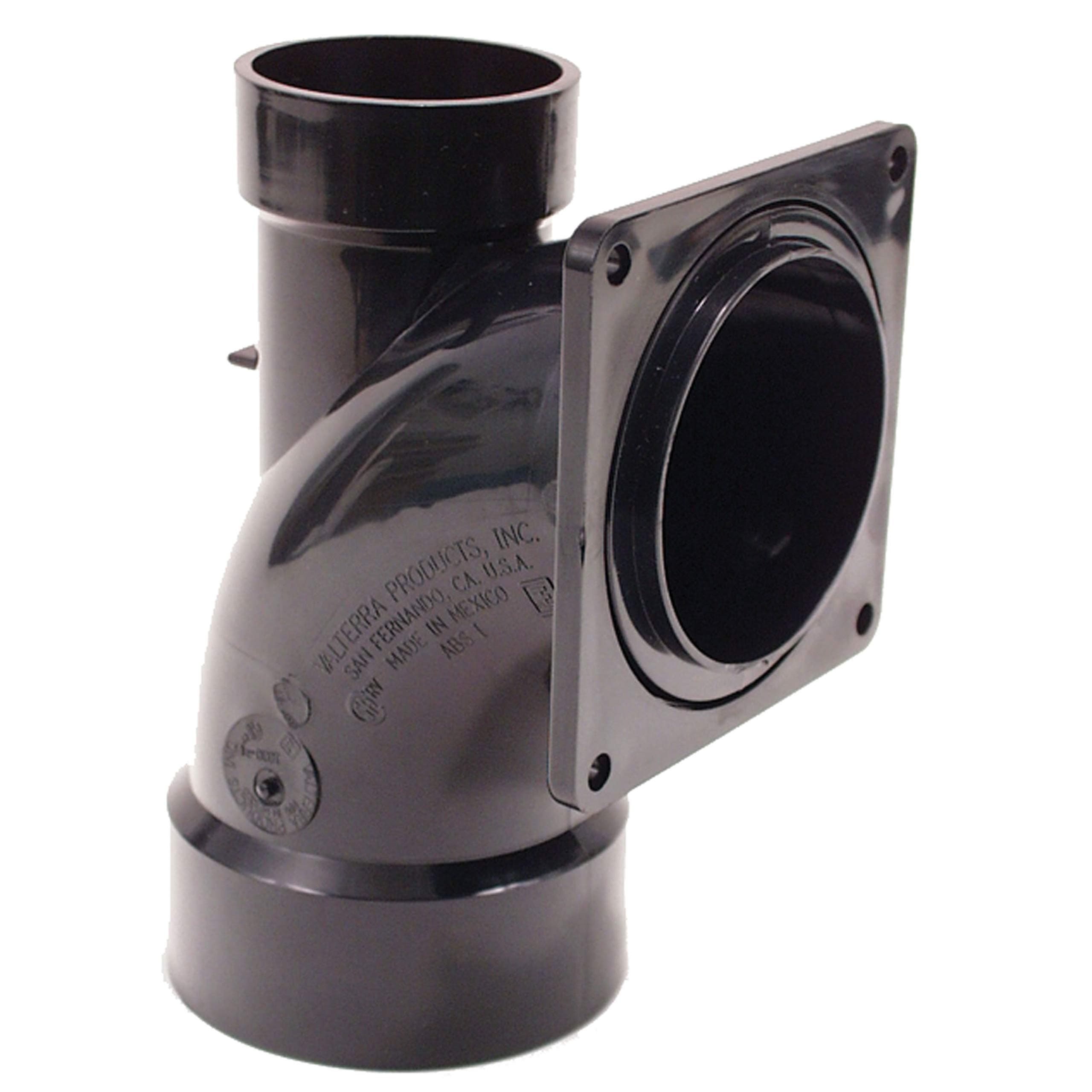 Valterra T1030-1 Flanged Valve Fitting - Heel Inlet 1/4 Bend, 3" Hub x 3" Rotating Flange x 2" Hub , Black