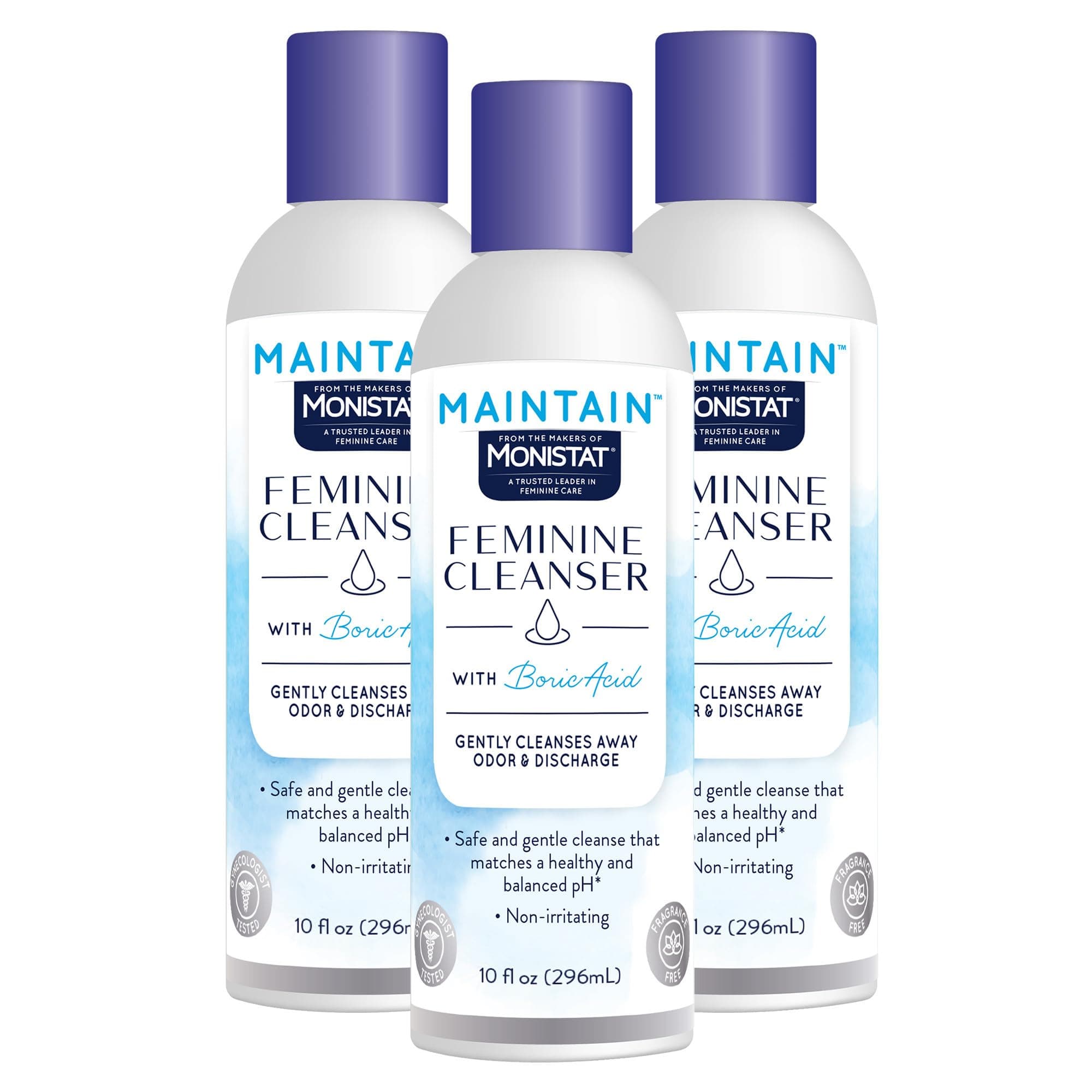 Monistat Boric Acid Feminine Wash, Fragrance-Free Intimate Wash for Women with Gentle pH-Balanced Formula, 10 Fl Oz, Pack of 3