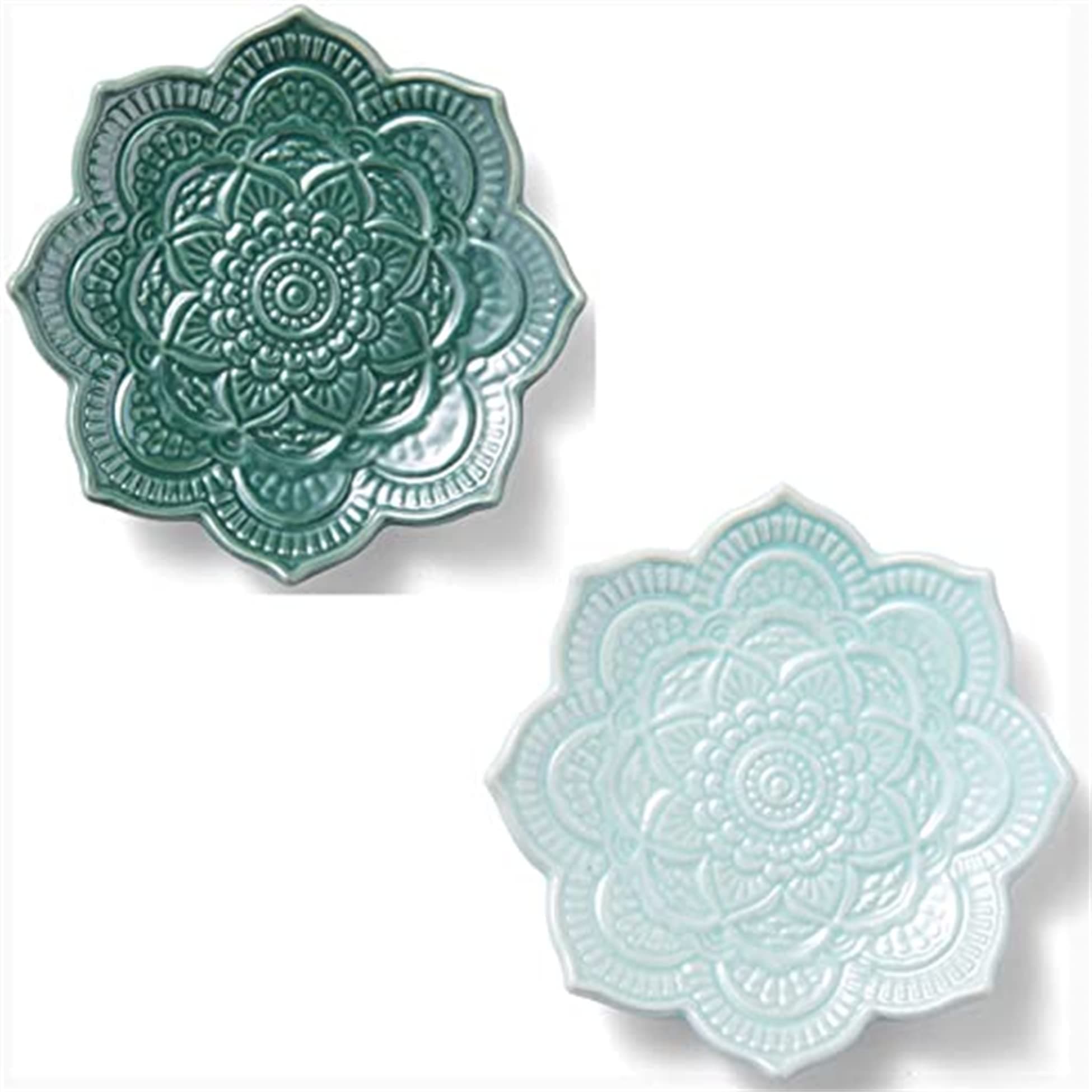 Small Mandala Trinket Dish 2 Set of Boho Jewellery Dish Tray Ceramic Decorative Trinket Tray Crystal Holder, Gifts for Women, Friend, Mum, Birthday Christmas Valentines Present