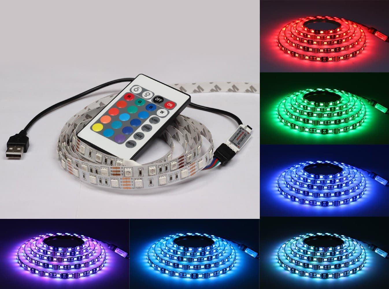 LED ME® USB Powered RGB LED Flexible Strip Lights 300cm long 60 LEDs PER METER DC 5V SMD5050 TV LED Strip With Mini Controller for HDTV, Desktop Monitors, Kitchen Cabinets