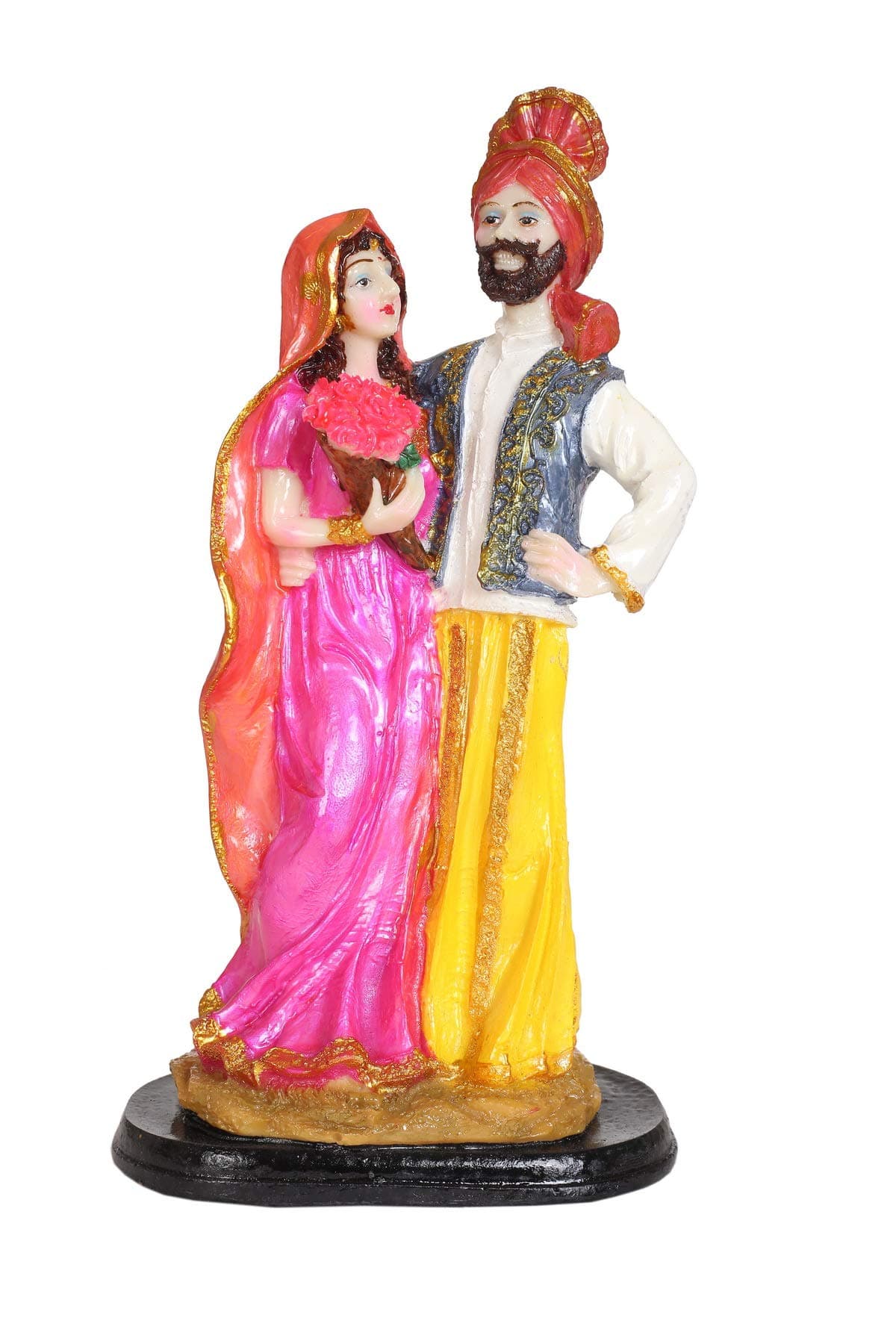 Polystone Punjabi Love Couple Statue Punjabi Culture showpiece for Home Decor and Office use Idol (Height 11 Inch)