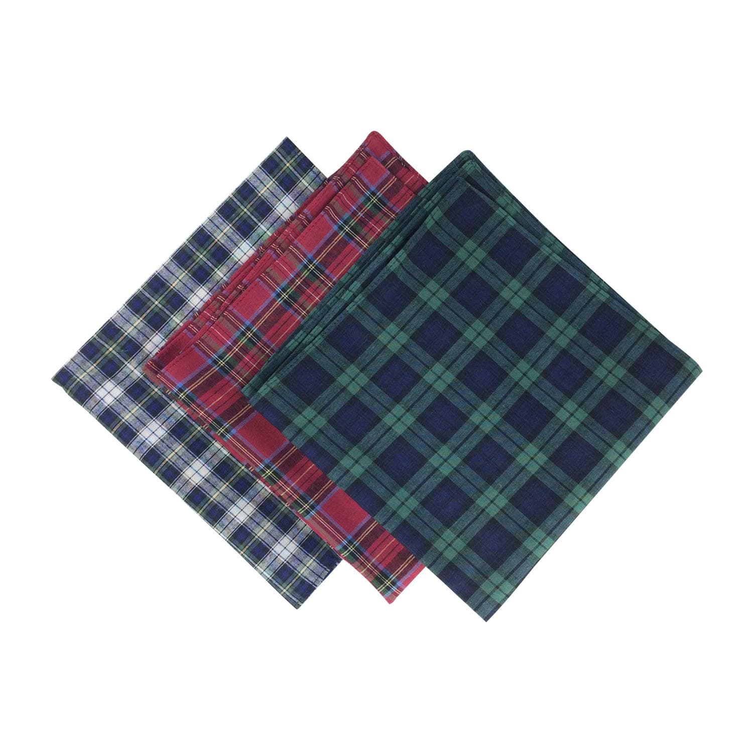 ETHO12 Pack Mens Check Tartan Print Handkerchiefs 100% Cotton, Multi, One Size
