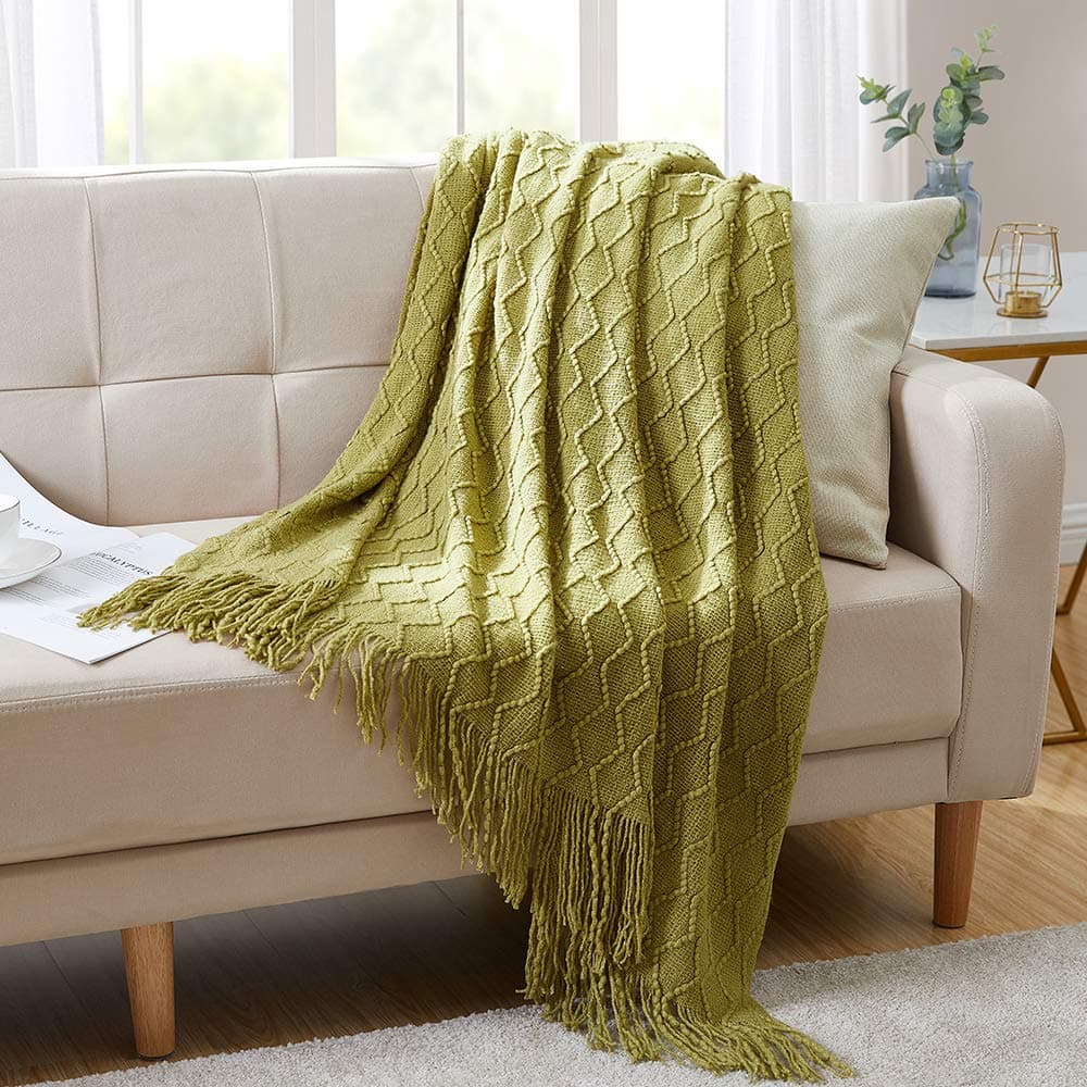BOURINA Olive Green Throw Blanket 50x60 Inches Throw Textured Solid Soft Sofa Couch Decorative Knit Blanket