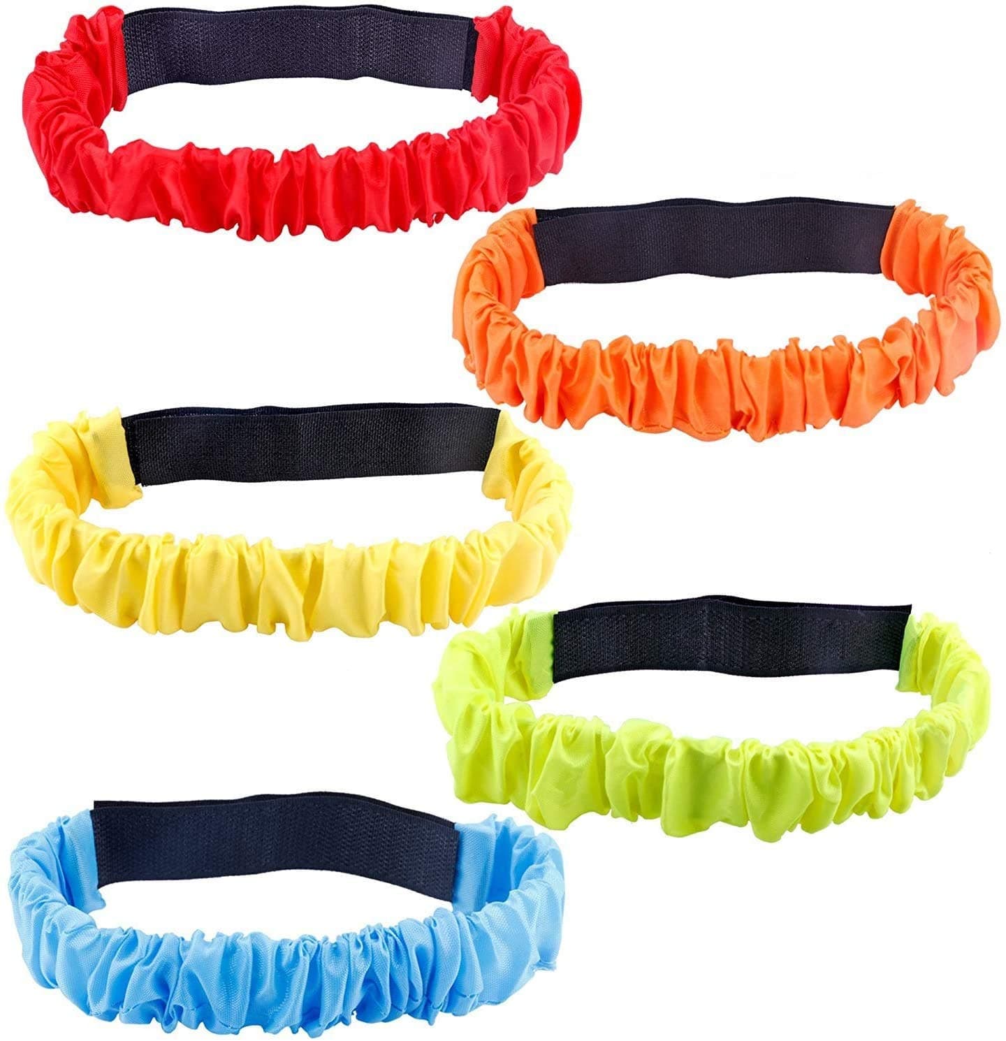 Augshy 5 Pcs 3 Legged Race Bands, Colorful Elastic Tie Rope Bands for Carnival Relay Race, Field Day Games, Adults Outdoor Team Game Party Supplies
