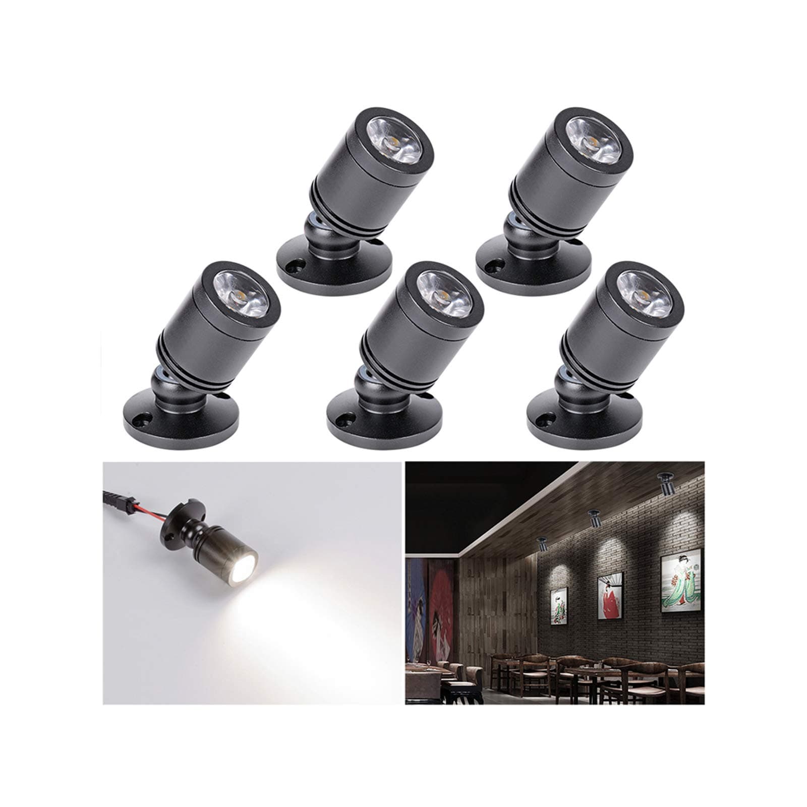 Retractable LED Spotlight Set Mini Spot 5, 3W LED Ceiling Lights Swivel Ceiling Spot Lights Mini Recessed Lamp 360° Swivel Aluminum Display Lamp Cold White for Wine Cabinet/Cabinet/Kitchen/Living Room