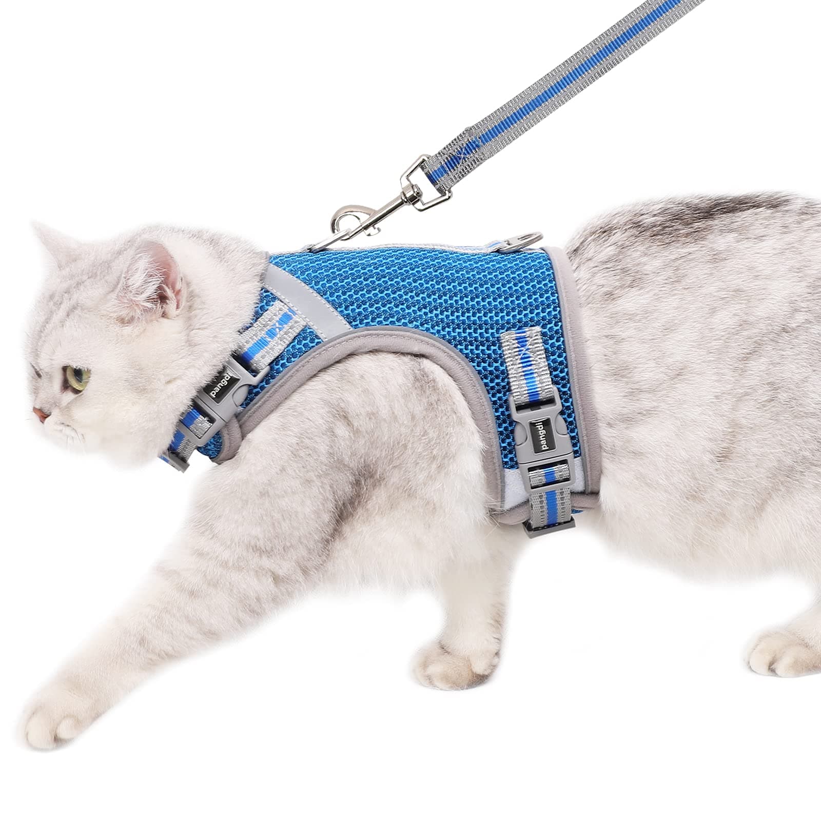 pangdi Cat Harness and Leash Set Escape Proof Large Tactical Travel Cat Leash for Walking Adjustable Small Kitty Holster Kitten Harness Emotional Support Service Cat Vest-Blue-L