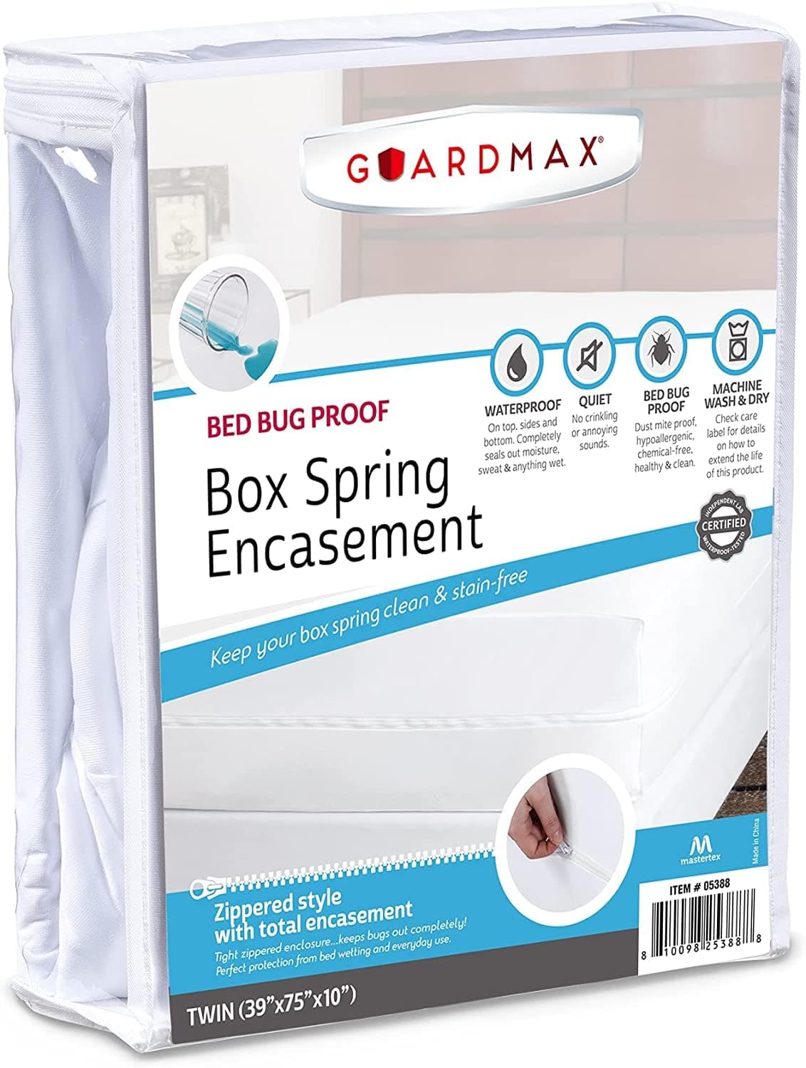 Guardmax Premium Box Spring Cover - Twin Size Waterproof and Bed Bug Proof Zippered Box Spring Encasement - 6 Side Absorbent Boxspring Protects Against Bed Bugs, Dust Mites, Dirt, Spills, and Stains.