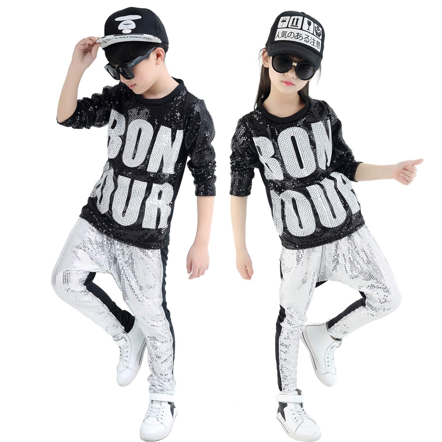 lontakids Boys Girls Sequins Hip Hop Costume Modern Hip-hop Street Dance Clothing Set
