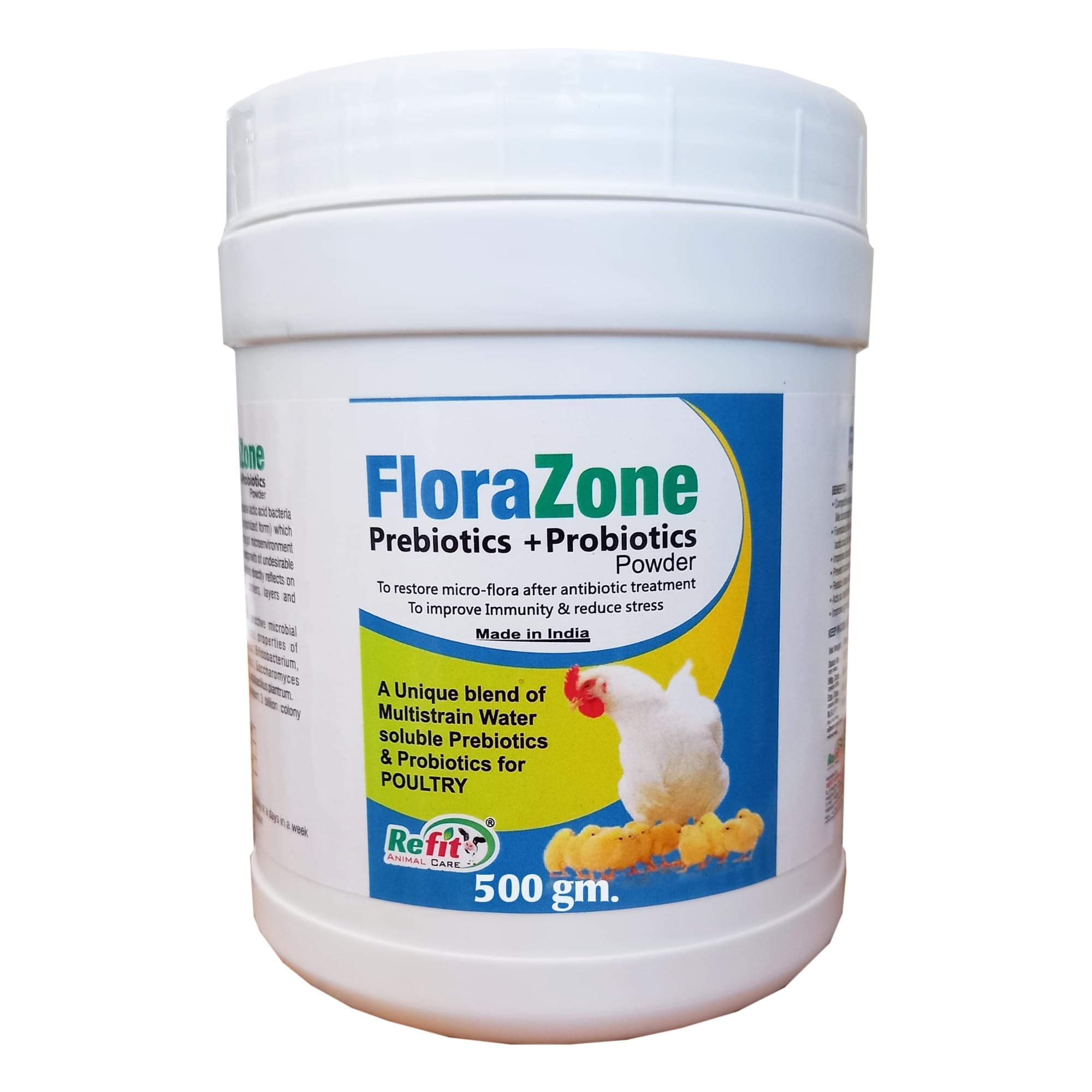REFIT ANIMAL CARE Prebiotics & Probiotics Powder for Birds, Poultry, Chicken, Chicks, Hen & Broiler of All Life Stages, Help to Increase Egg Production (500gms or 0.5Kg) FloraZone