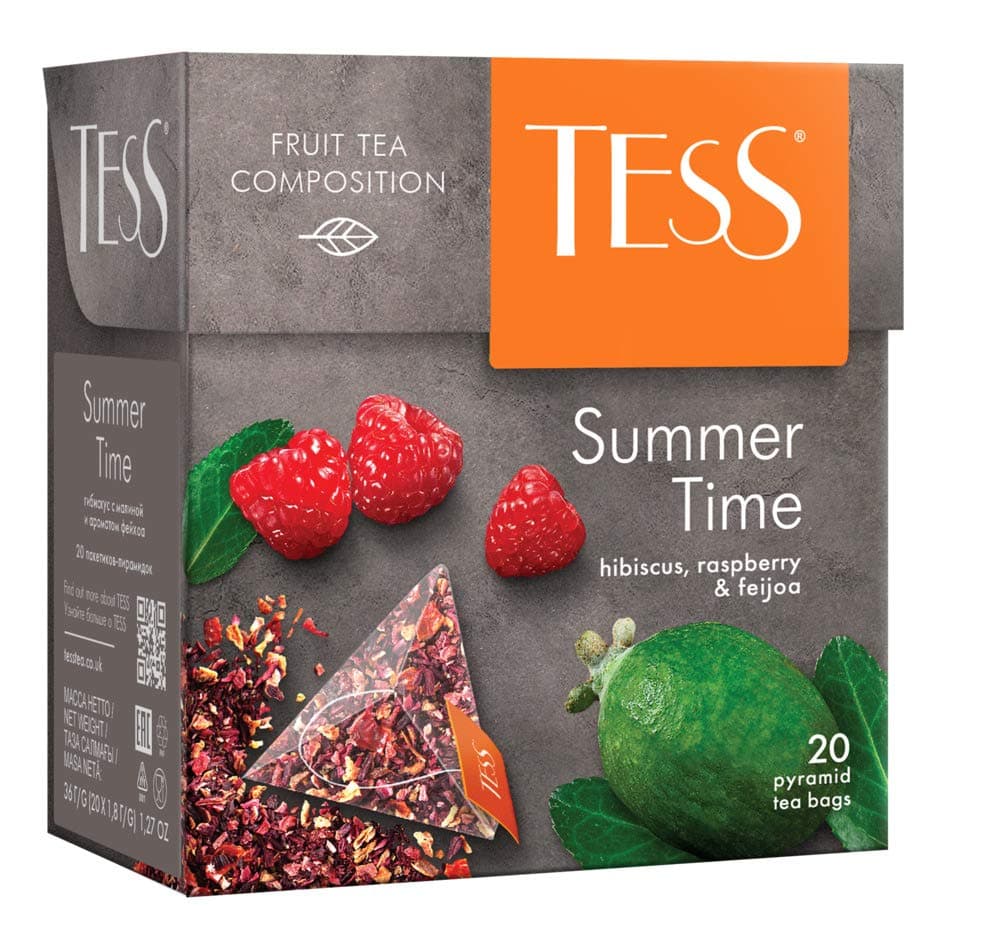 Summer Time Fruit Tea Composition Hibiscus, Raspberry and Feijoa Leaf Tea in 20 Pyramid Sachets