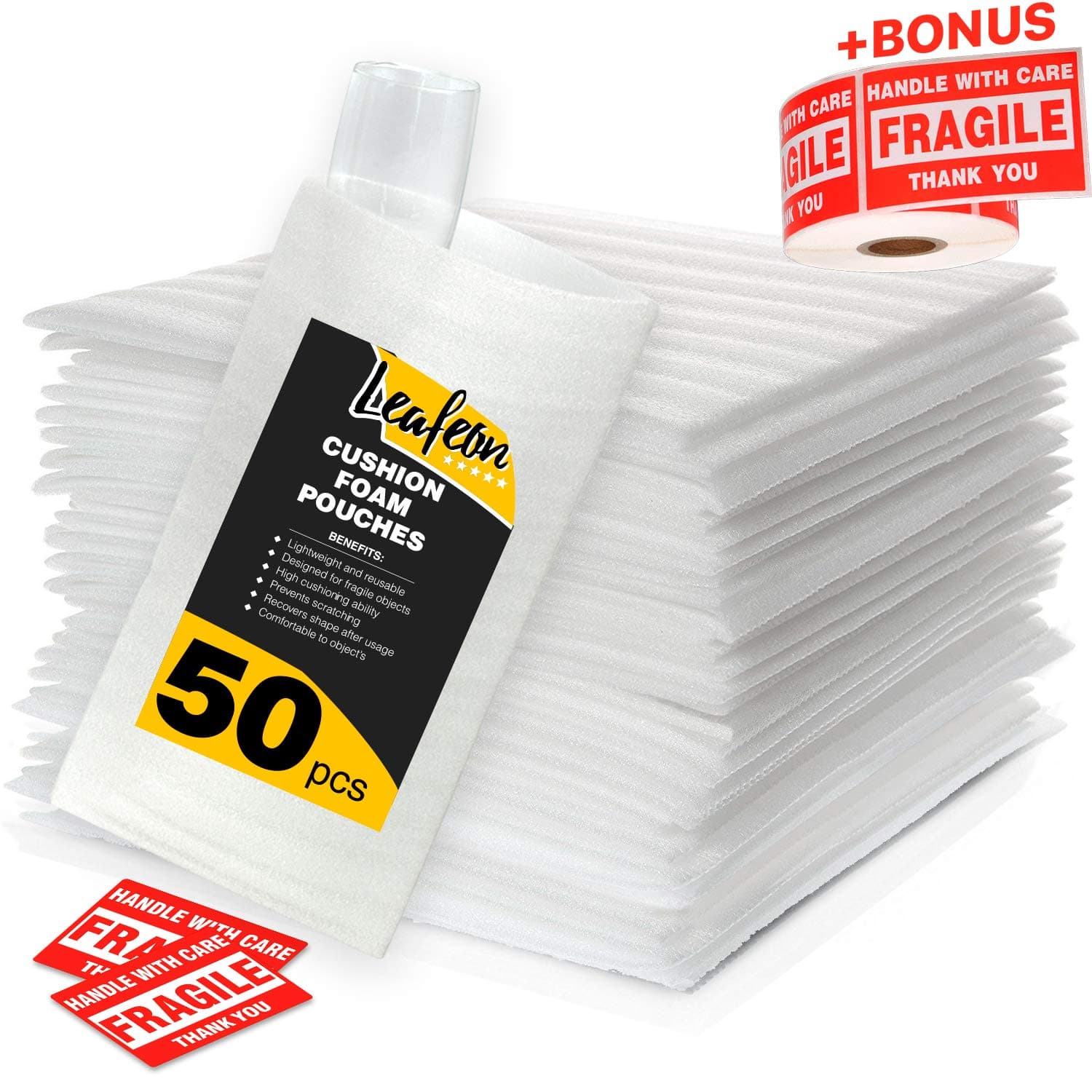 12" x 7" Foam Wrap Pouches - Cushion Pouches to Protect Dishes, Glasses, Cups, Plates and Fragile Items - Alternative to Air Sheets and Bubble Packing Envelopes - Packing Supplies for Moving - 25 Pack