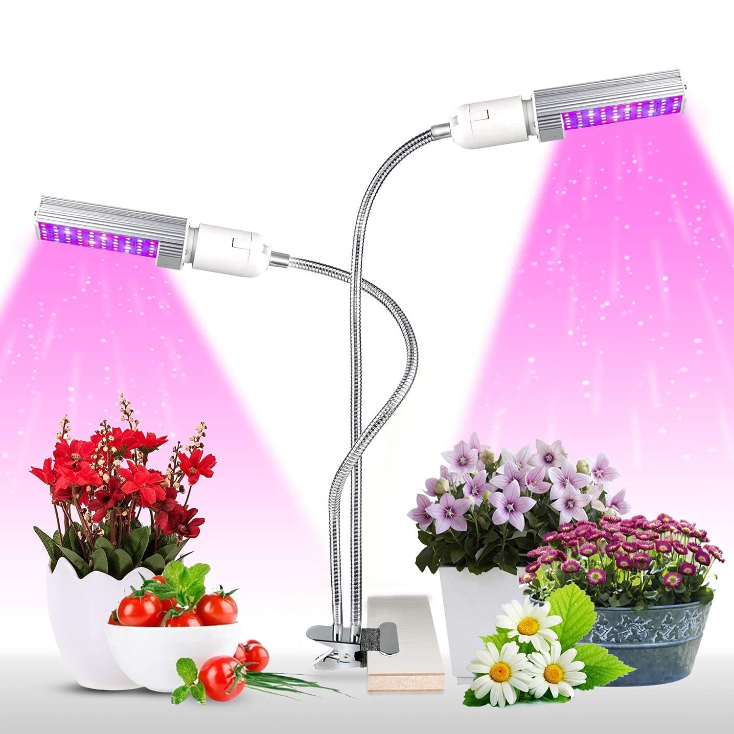 KINGBO Newest 15000Lux LED Grow Light for Indoor Plants, Super Bright 100 LEDs Red Blue Full Spectrum Grow Lamp, Dual Head Gooseneck Desk with 2-Switch Indoor Plant Light for Veg and Flower