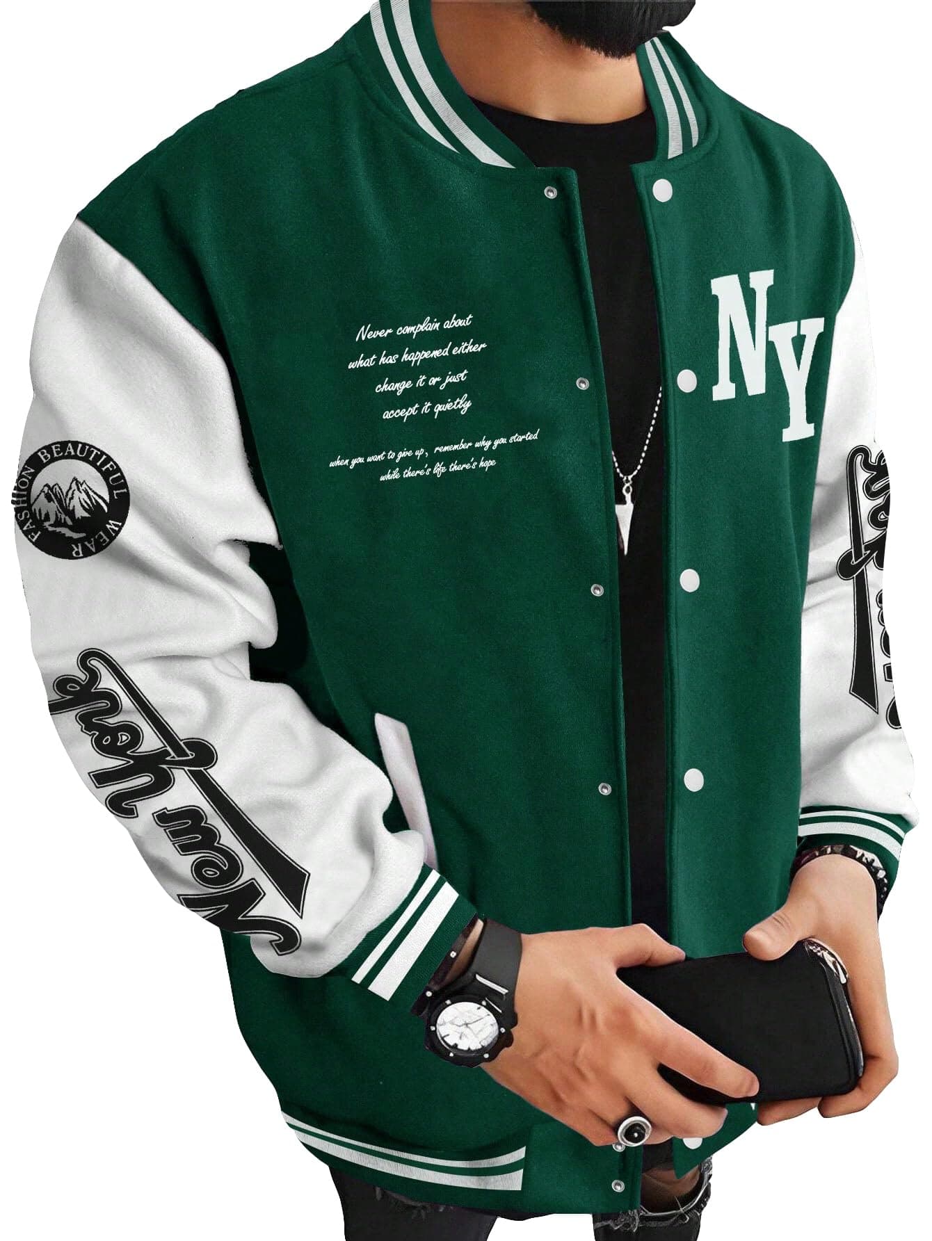 Men's Varsity Jacket Color Block Letter Graphic Long Sleeve Baseball Jacket Bomber Coat