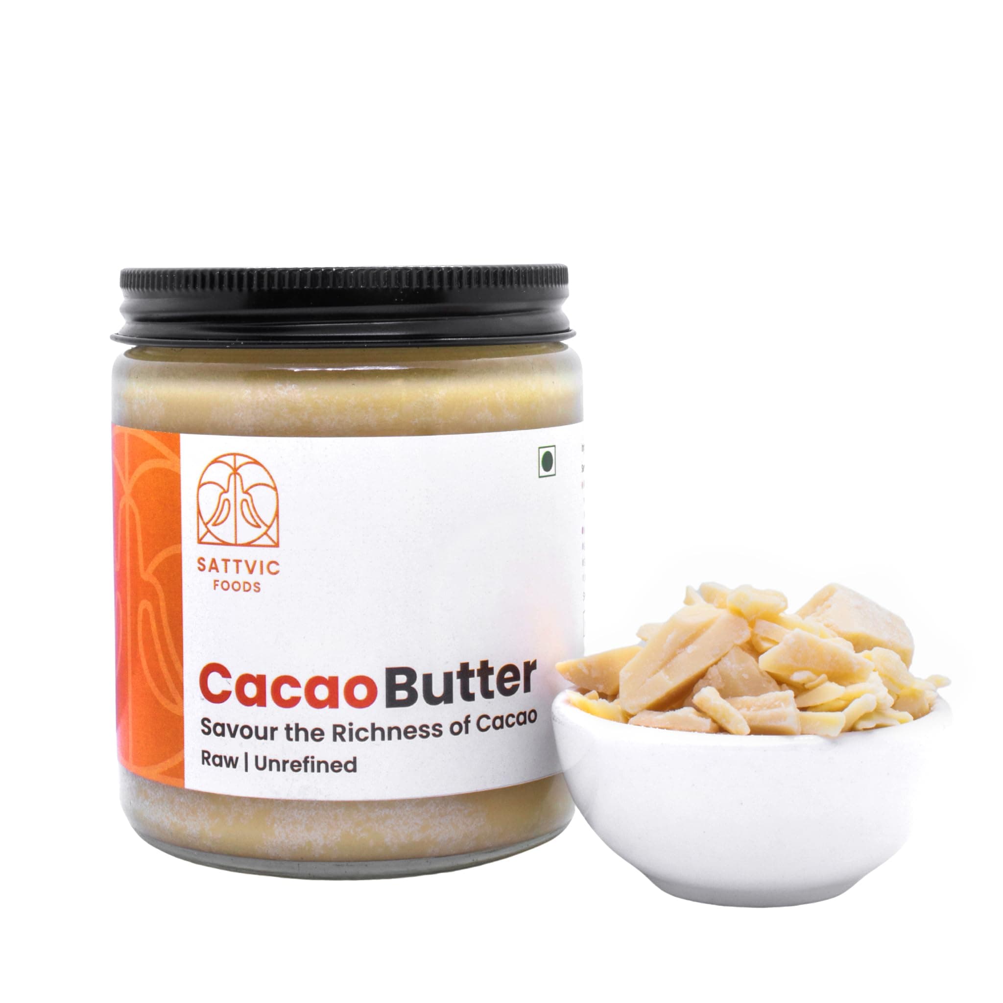 Sattvic Foods Prime Pressed Cacao Butter (250 g) | Raw and Unrefined | Highest Food Grade Cacao Butter | Rich in Antioxidants and Vitamin E | Use in Chocolates, Desserts and Cosmetics.