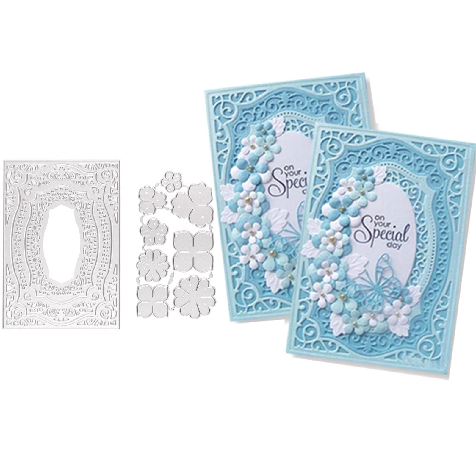 2 Sets Cutting Dies Stencil, Cutting Dies for Card Making, Flowers Metal Embossing Tools Decoration for Craft Scrapbooking Paper Petals Card Photo Album Making(Rectangular/Flower) for Wedding Card