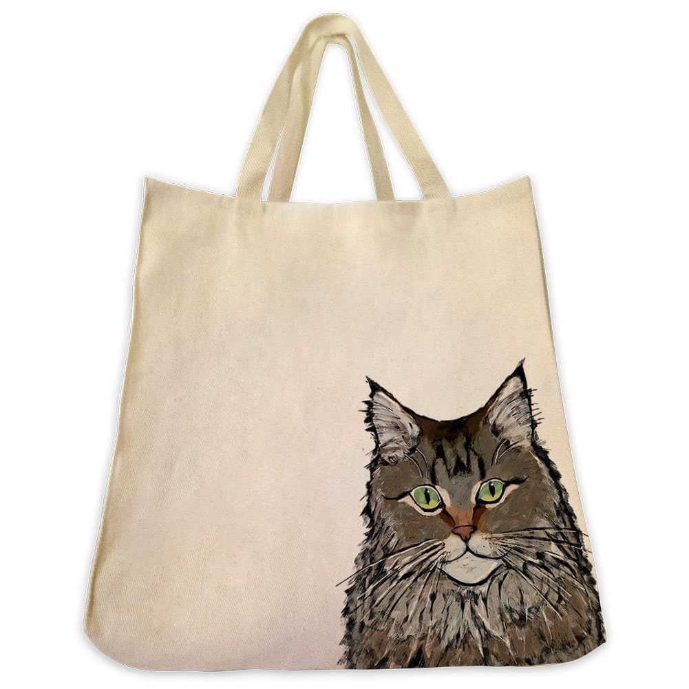 Domestic Longhair Cat Portrait Color Design Extra Large Eco Friendly Reusable Cotton Twill Grocery Shopping Tote Bag