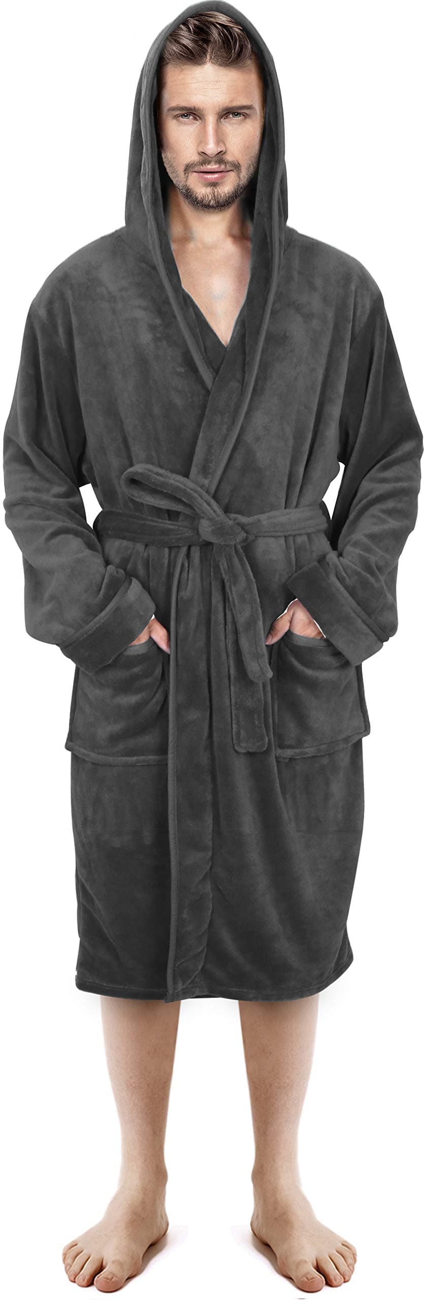 NY Threads Mens Dressing Gowns Fleece Fluffy Hooded Bathrobe Men Warm Luxury Housecoat and Nightgown