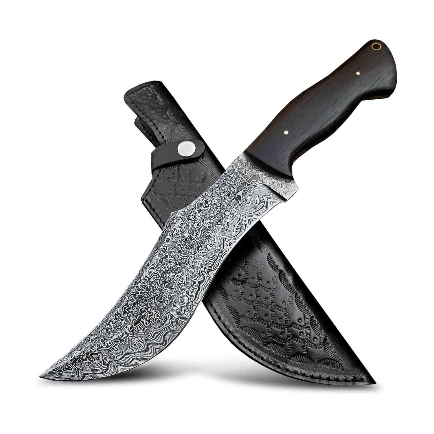Custom Damascus Hunting Knife - A Full Tang Fixed Blade with Sheath, Perfect for Survival, Camping, and Hiking