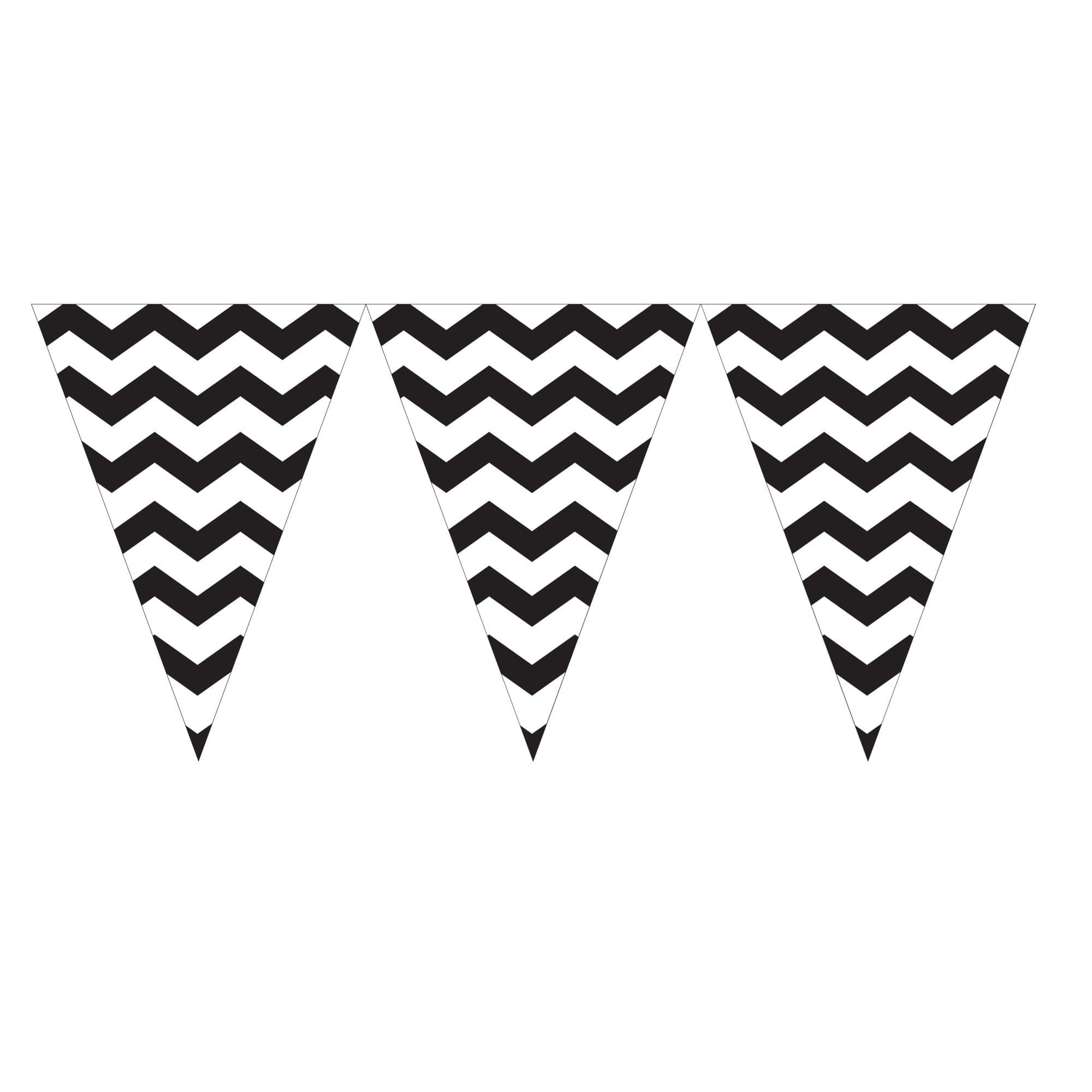 9ft Velvet Black White Chevron Zigzag Pennant Party Flag Banner Bunting Decoration