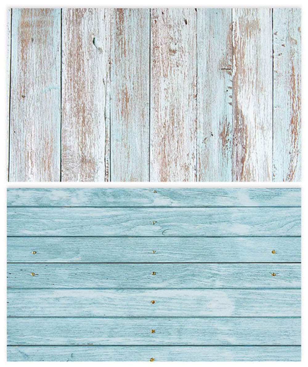 1 Sheet 2 in 1 3D Flat Lay Tabletop Double-Sided Photography Backdrop Photo Studio Flatlay Background PVC Wrinkle-Free for Small Product Shoot (Old Blue Wood Plank Surface Pattern)