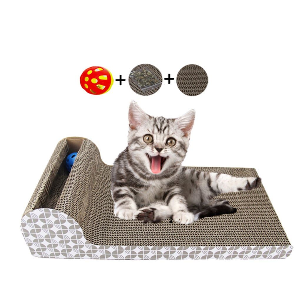 Corrugated Paper Scratching Board with Bell Ball Free Catnip for Cat Great Furniture Saver Claws Care Kitten Toy Lounge