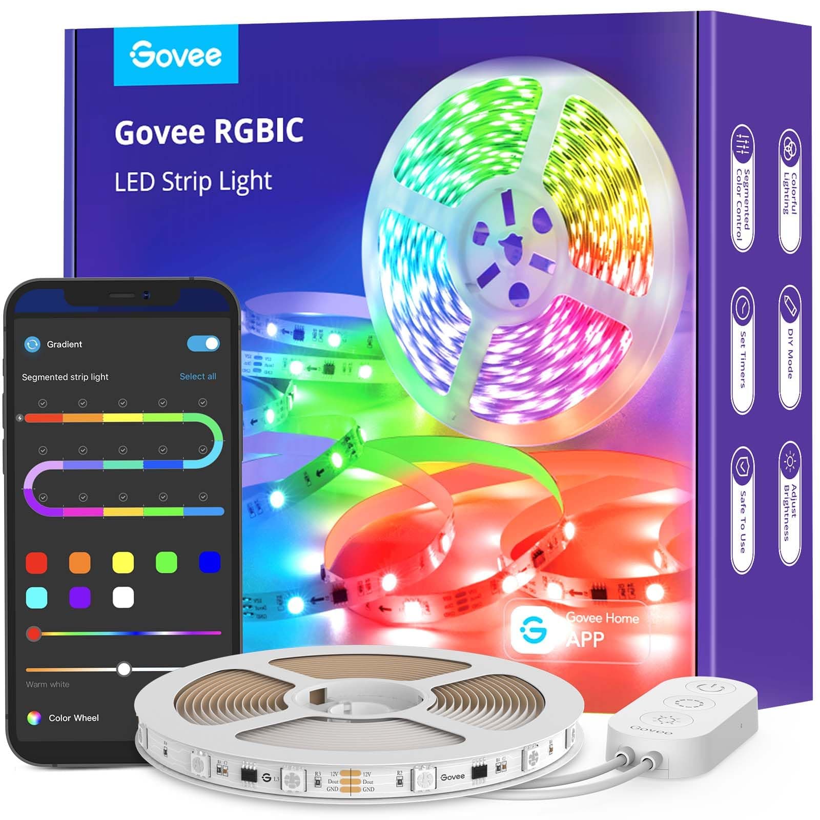 Govee LED Strip Lights RGBIC, 16.4ft Bluetooth Color Changing LED Lights with Segmented App Control, Smart LED Strip Color Picking, Music Sync LED Lights for Bedroom, Living Room, Party, Christmas