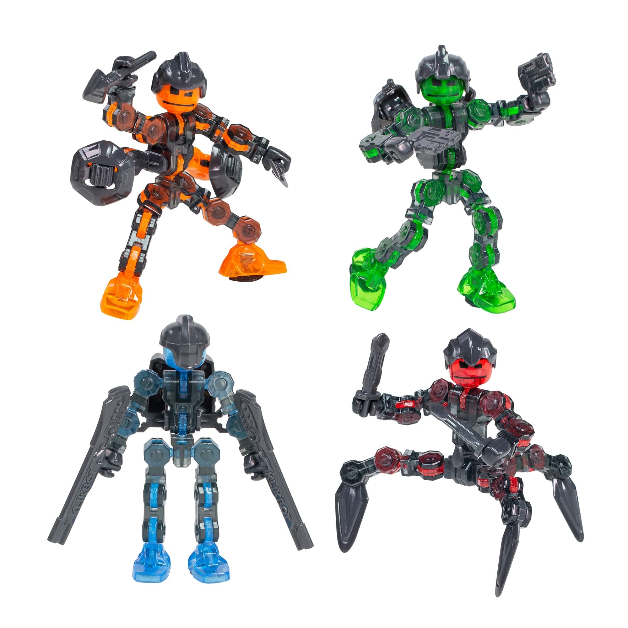 Klikbot, Complete Set of 4 Poseable Action Figures with Weapons, Translucent, Create Stop Motion Animation, for Ages 6 and Up (Series 3 Guardians)