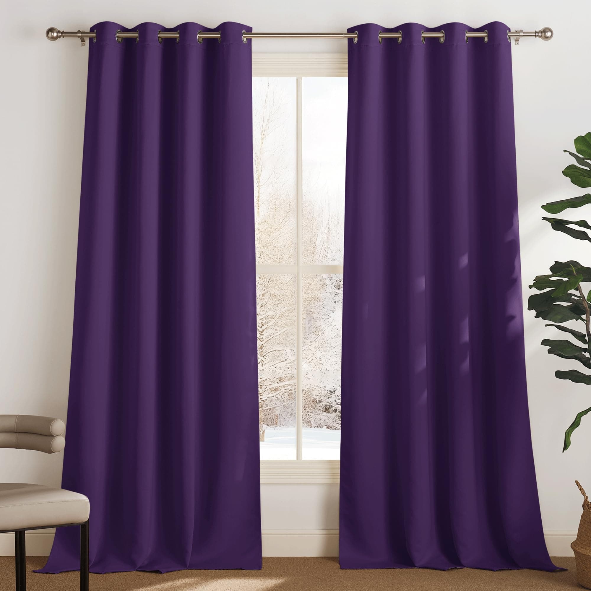 PONY DANCE Purple Blackout Curtains - Eyelet Thermal Insualted Room Darkening Privacy Curtains & Drapes for Bedroom, W 55 x 96 Inch, 2 Panels, Purple