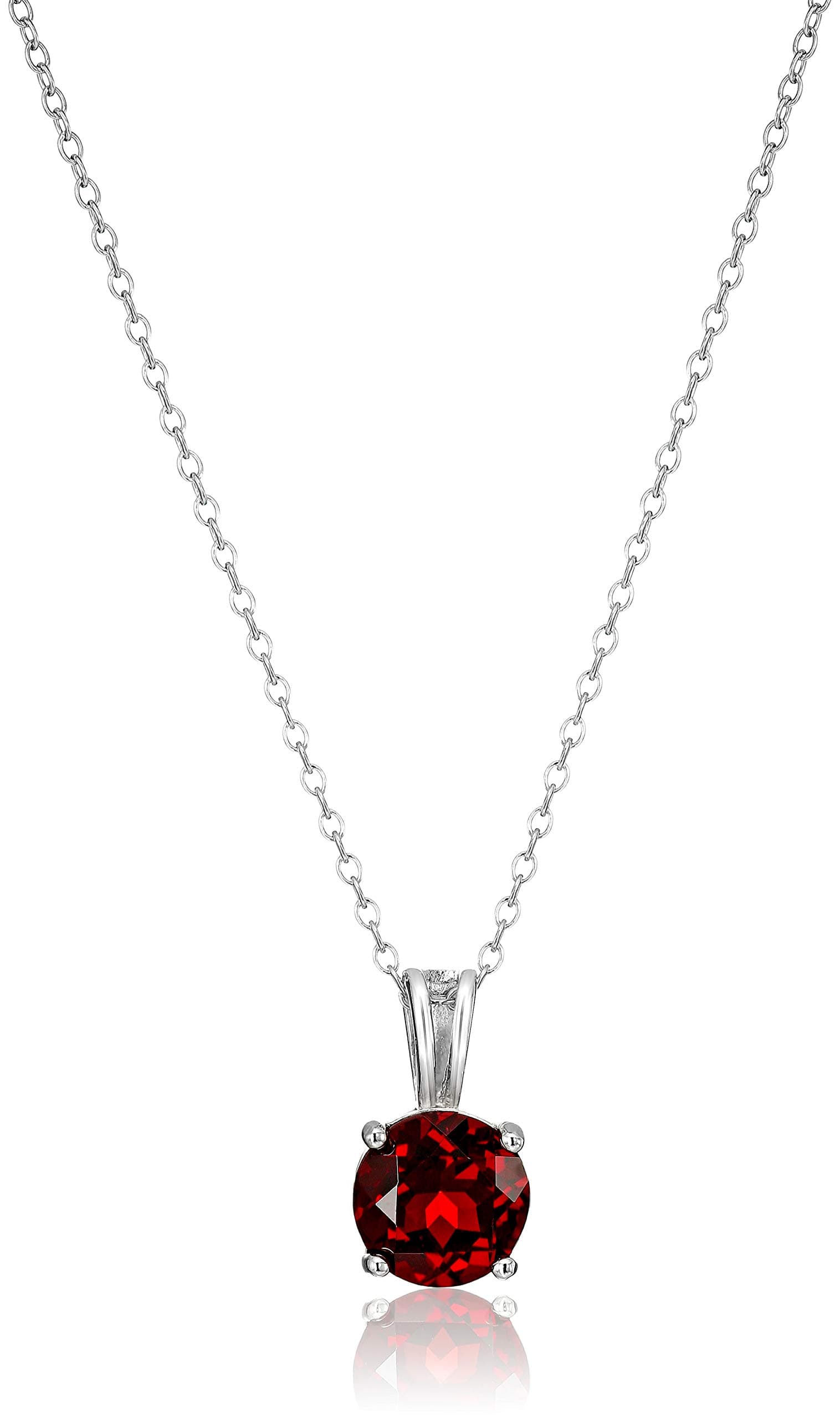 Sterling Silver Round Cut Birthstone Pendant Necklace 18"