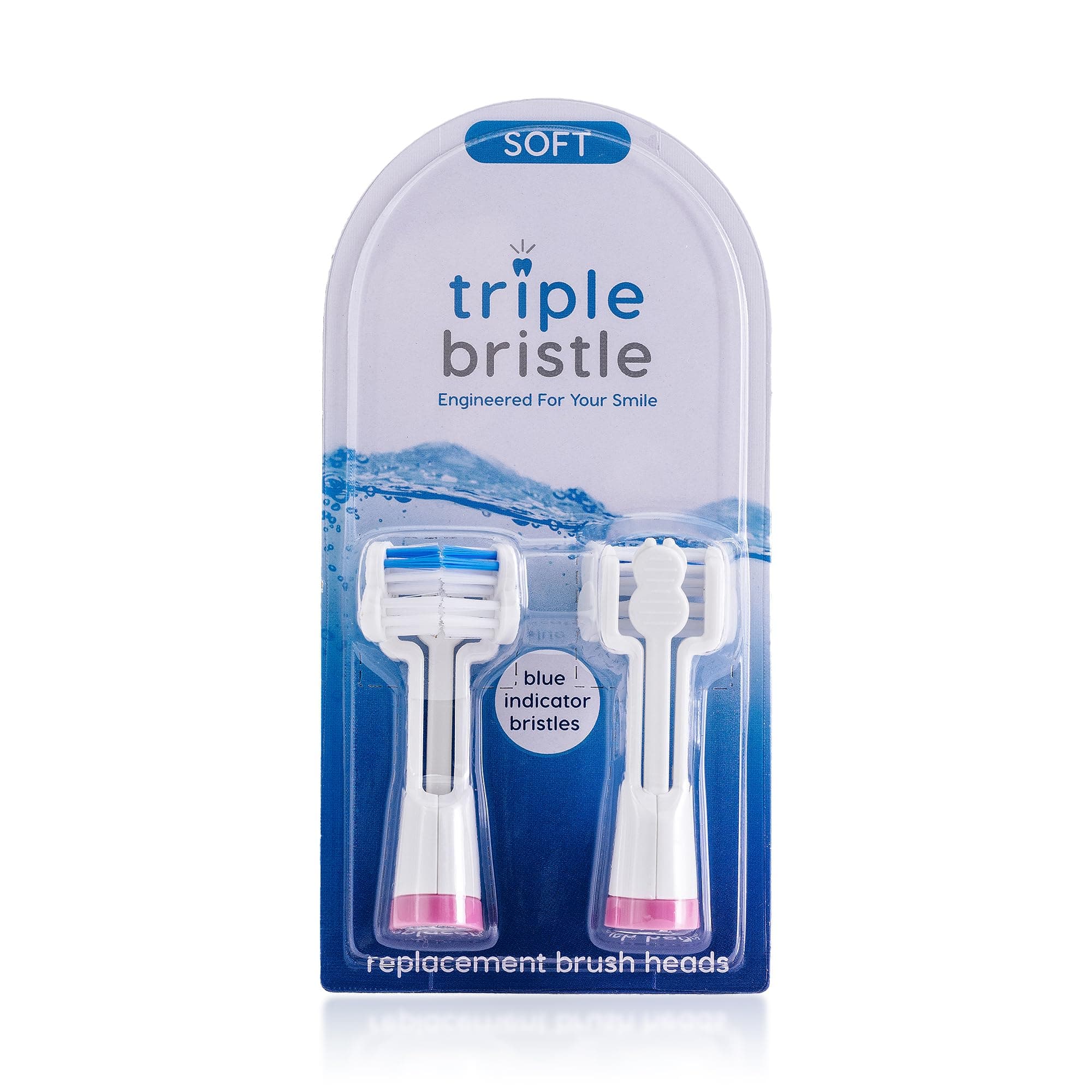 Triple Bristle Replacement Brush Head Refills | Innovative 3 Head Design | Compatible with Triple Bristle Brand Sonic Toothbrush | Color Changing Indicator Bristles | 2 Pack (Pink)