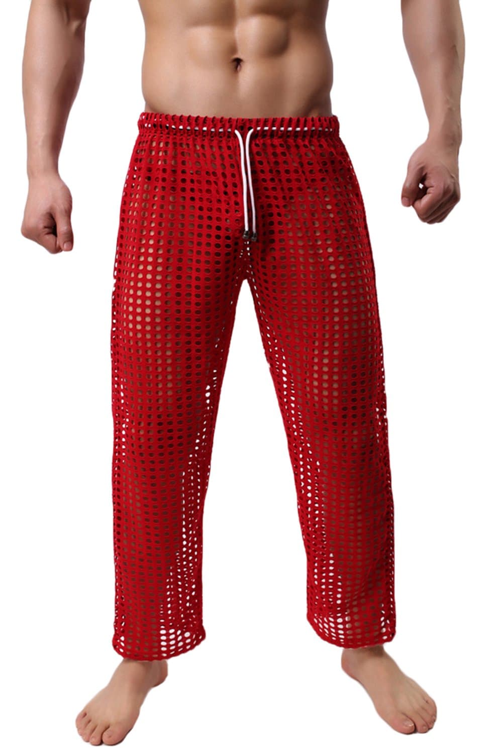 sandbank Men’s Sexy Mesh Hollow Openwork Drawstring Lounger Long Pants Pajamas Bottoms
