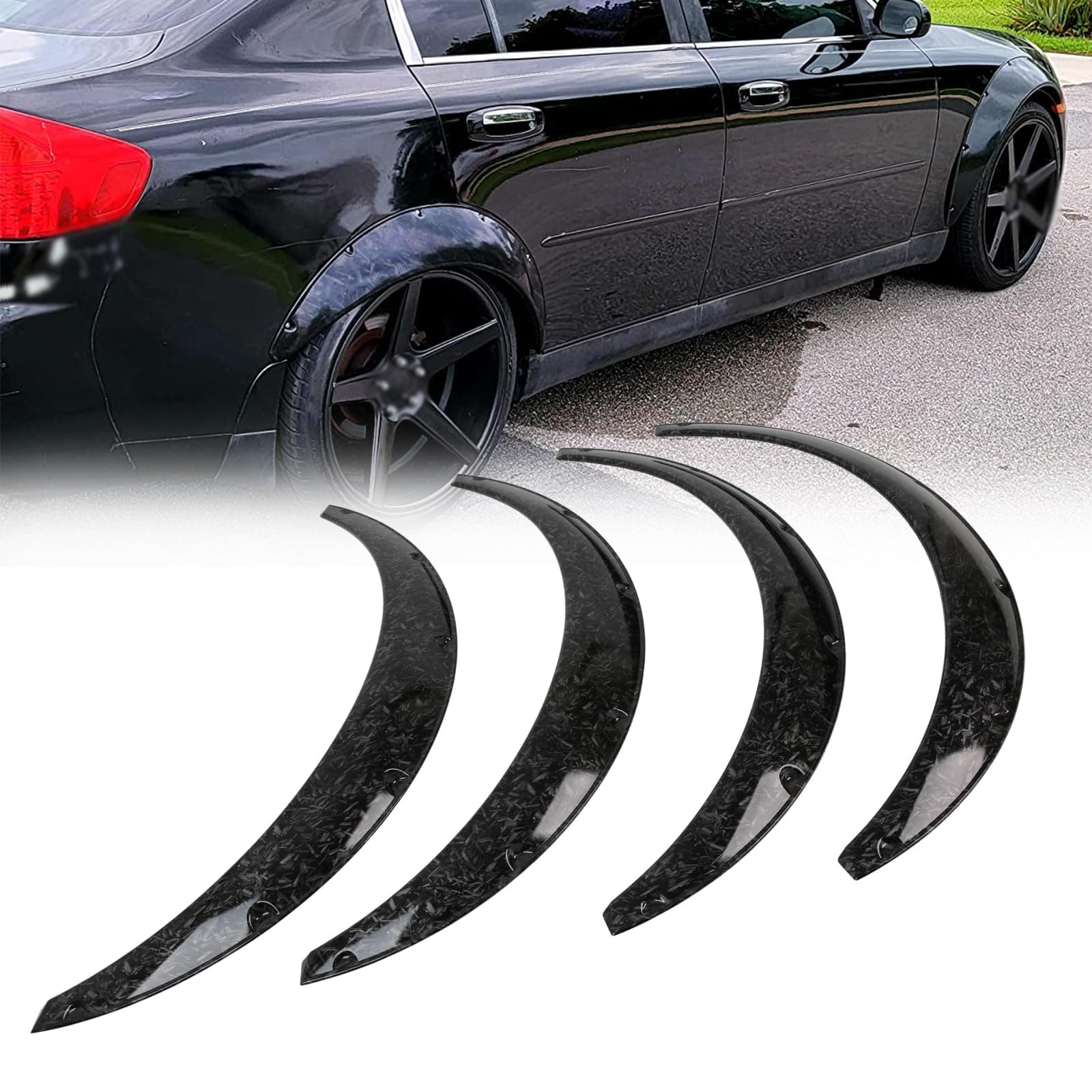 Universal Fender Flares 4PCS Car Fender Body Kit Wheel Arches Edge Trim Protector Flexible PP Material Fender Flares Fits for most of Cars,Mustang(89cm-Satin pattern)