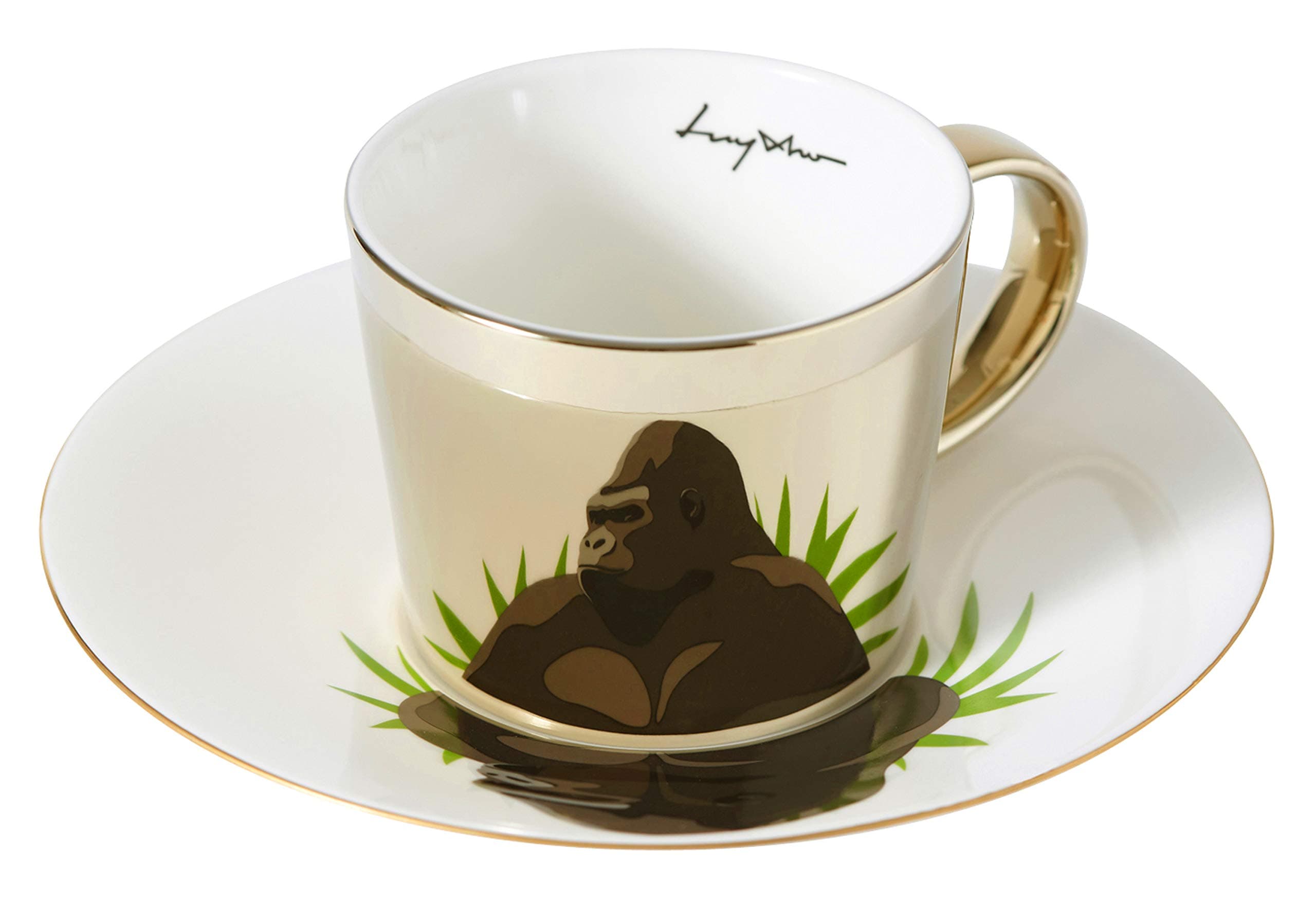 [Luycho] Rounded Mirror Cup & Saucer_Lowland Gorilla_8oz