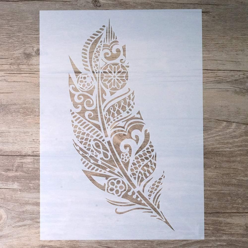 A4 DIY Craft Layering Mandala Feather Stencil for Walls Painting Scrapbooking Stamping Album Decorative