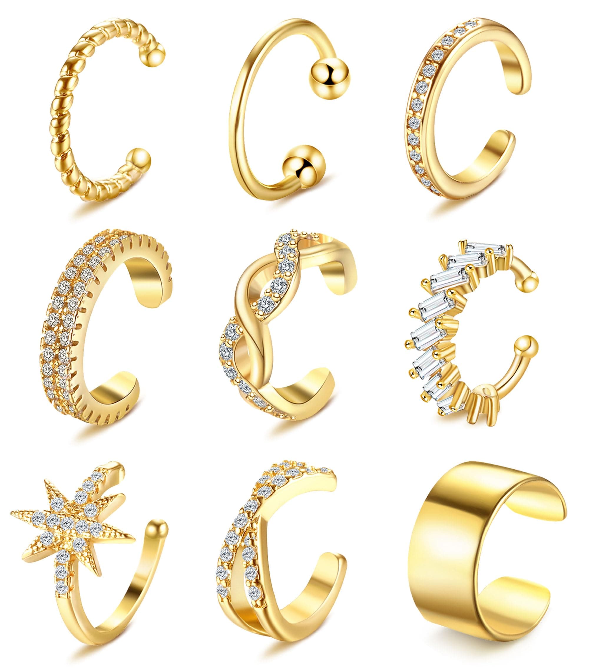 9Pcs Ear Cuff 14K Gold Plated Cuff Earrings Gold Ear Cuffs Non Pierced Ear Clips Cartilage Earring Fake Earrings