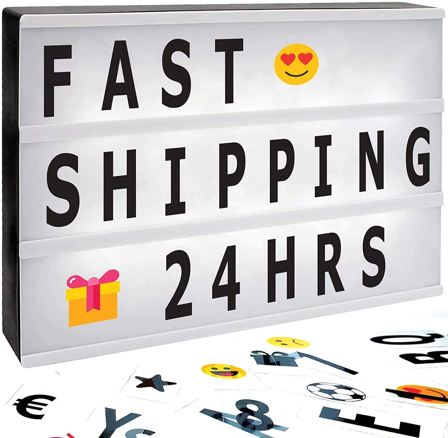 SAMTIAN A4 Cinematic Light Box Lightbox with 100 Letters, Emoji, Smilies and Symbols - Personalise Your own Message - Battery or USB Power