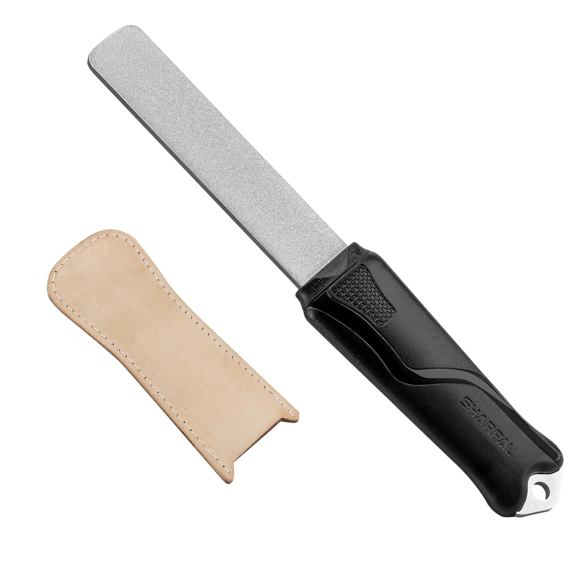127N Dual-Grit Diamond Sharpening Stone File Garden Tool Knife Sharpener with Leather Strop Coarse 325 / Extra Fine 1200 Grit for Lawn Mower Blade, Axe, Hatchet, Hedge Shears, Chisels, Drills