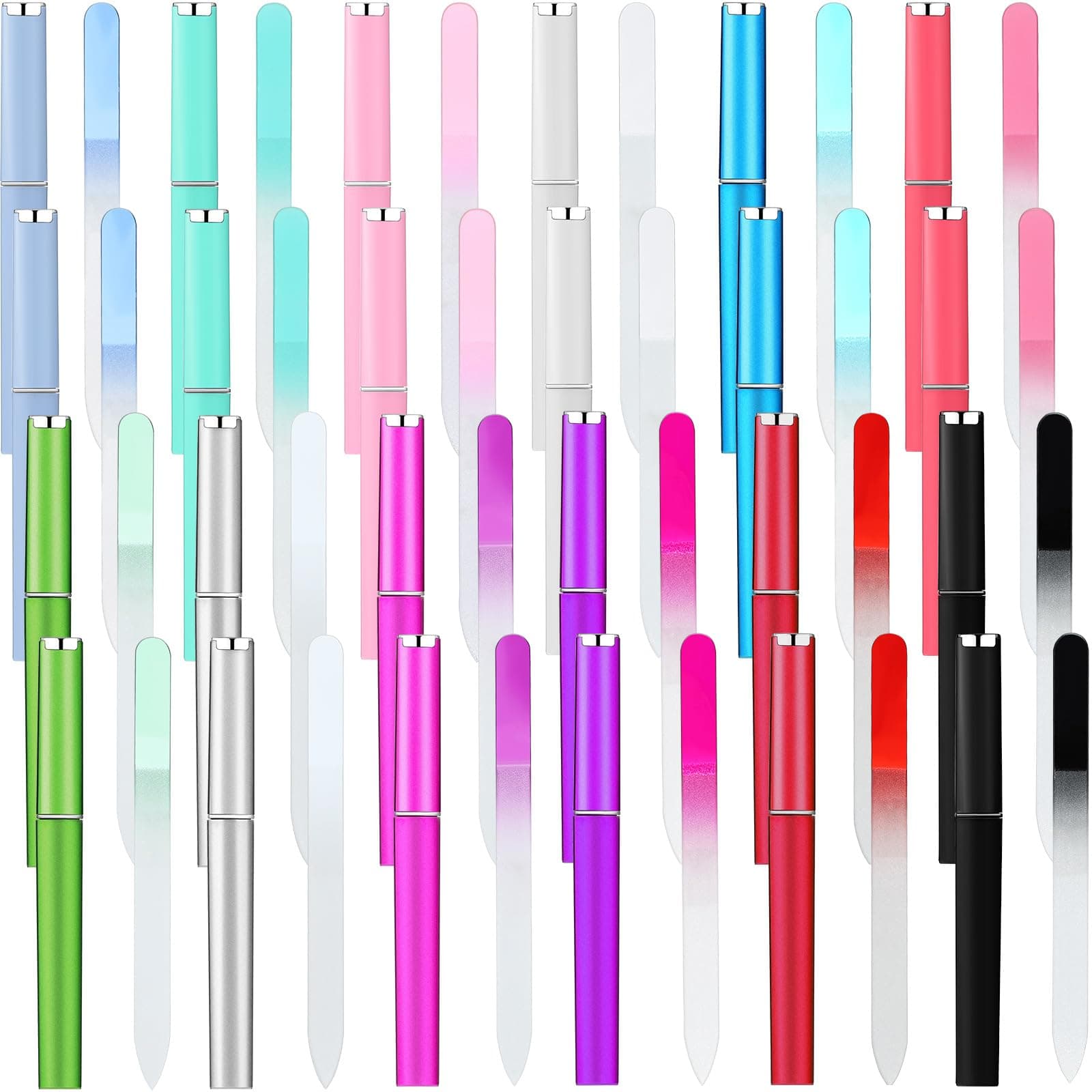 Lasnten 24 Pcs Crystal Glass Nail Files with Case Bulk Manicure for Women Mom Professional Glass Nail File Double Sided, Mothers Day 12 Colors