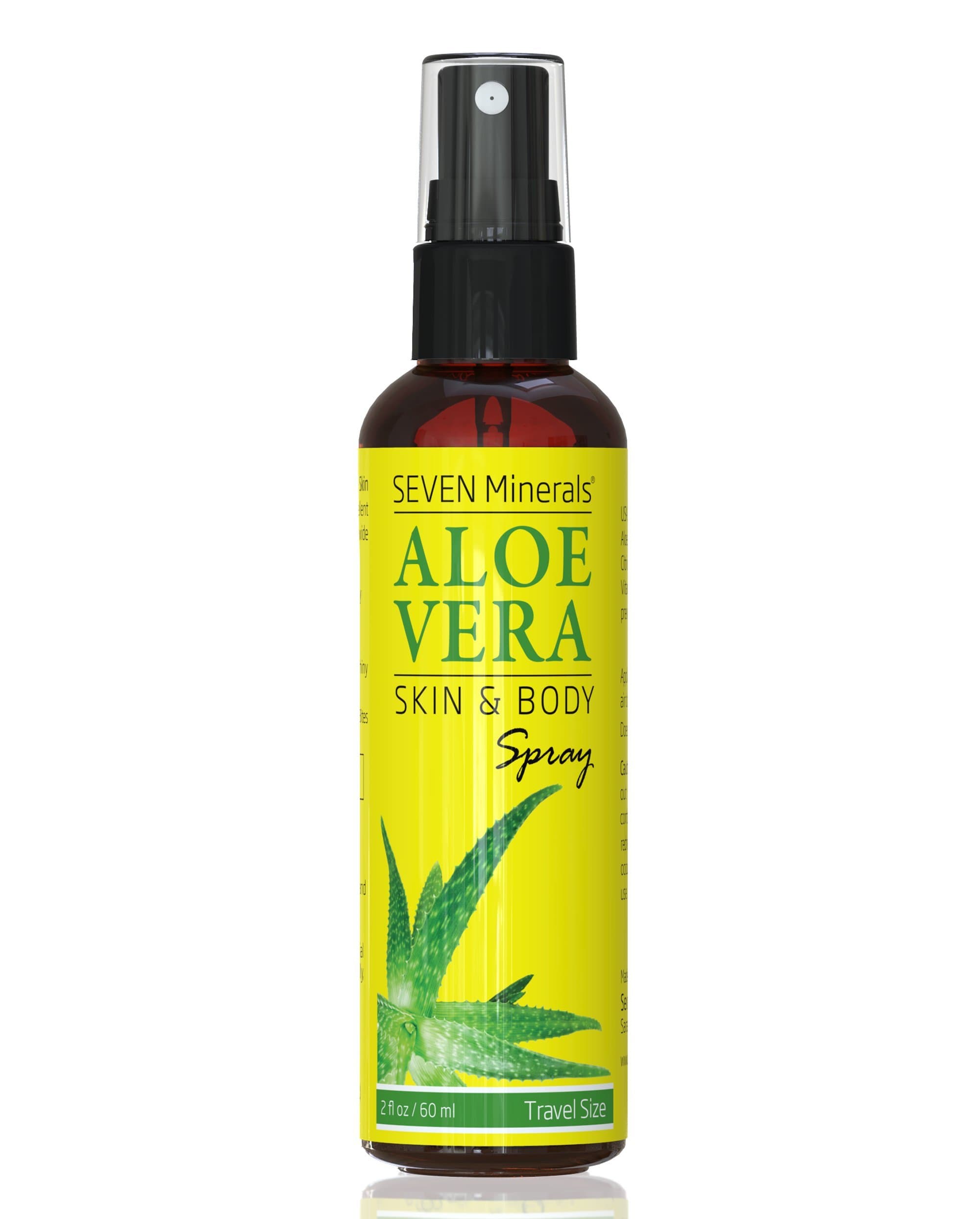 Seven Minerals Travel Size Organic Aloe Vera Spray with 100% Pure Aloe From Freshly Cut Aloe Plant, Not Powder - No Xanthan,So It Absorbs Rapidly With No Sticky Residue (2 fl oz)