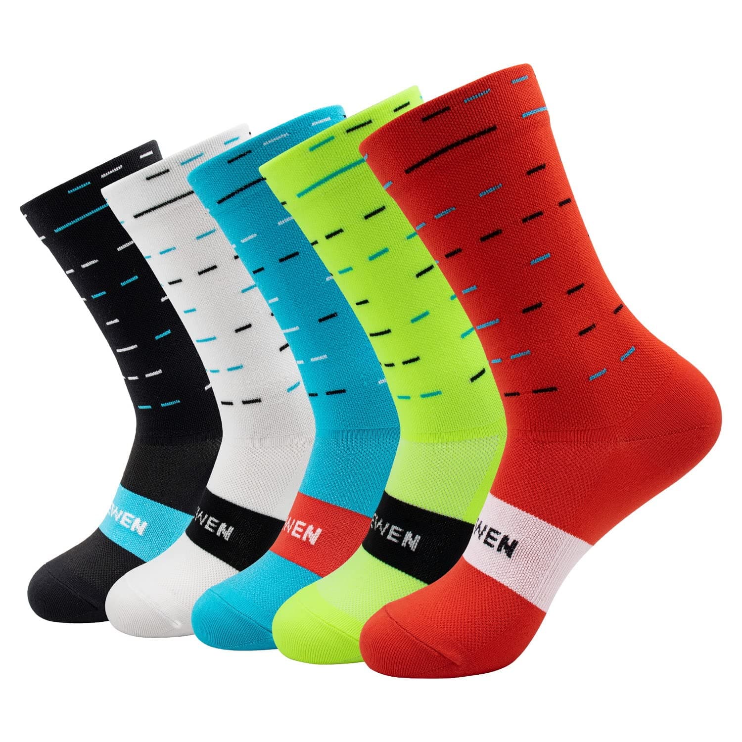 Cycling Socks Compression Athletic Crew Running Socks Mens Womens Hiking Riding Bike Workout Climbing Sports 5 Pairs