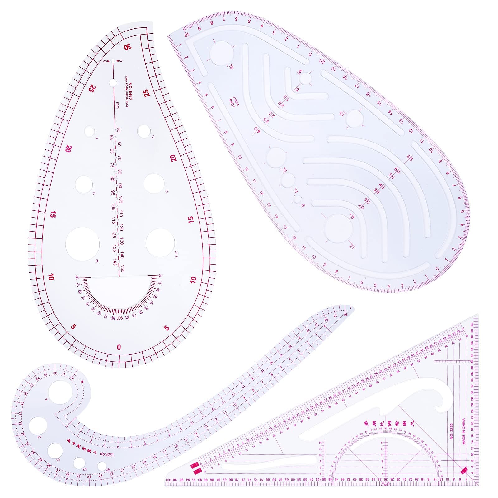 MIUSIE Fashion Design Pattern Tools- 4 Style Soft Sewing Pattern Supplies-Practical Design Ruler Kit for Designing Patterns/Needlework/Embroidery