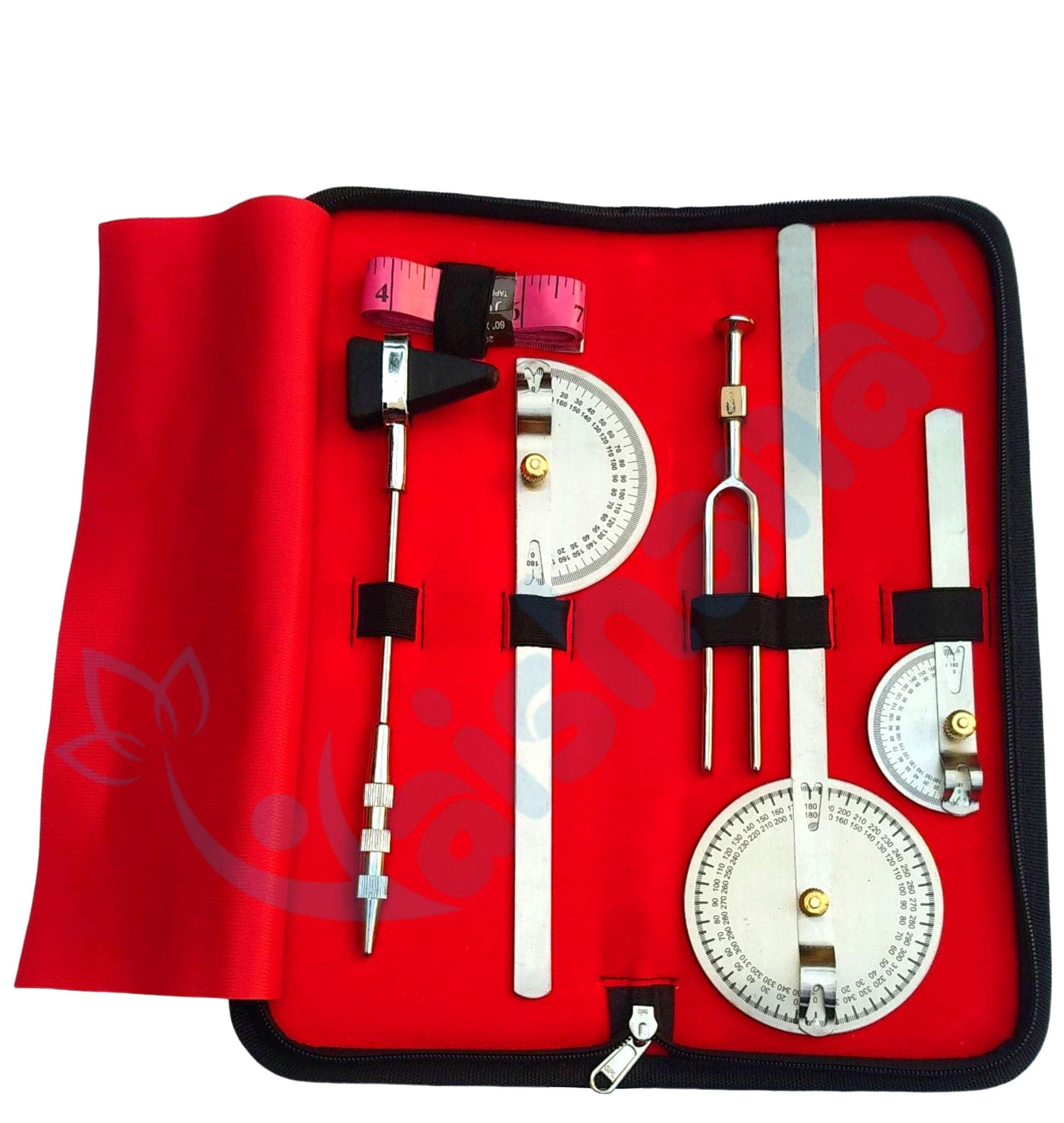 Physiotherapy goniometer set of 3 tuning forks 256 Hz and percussion