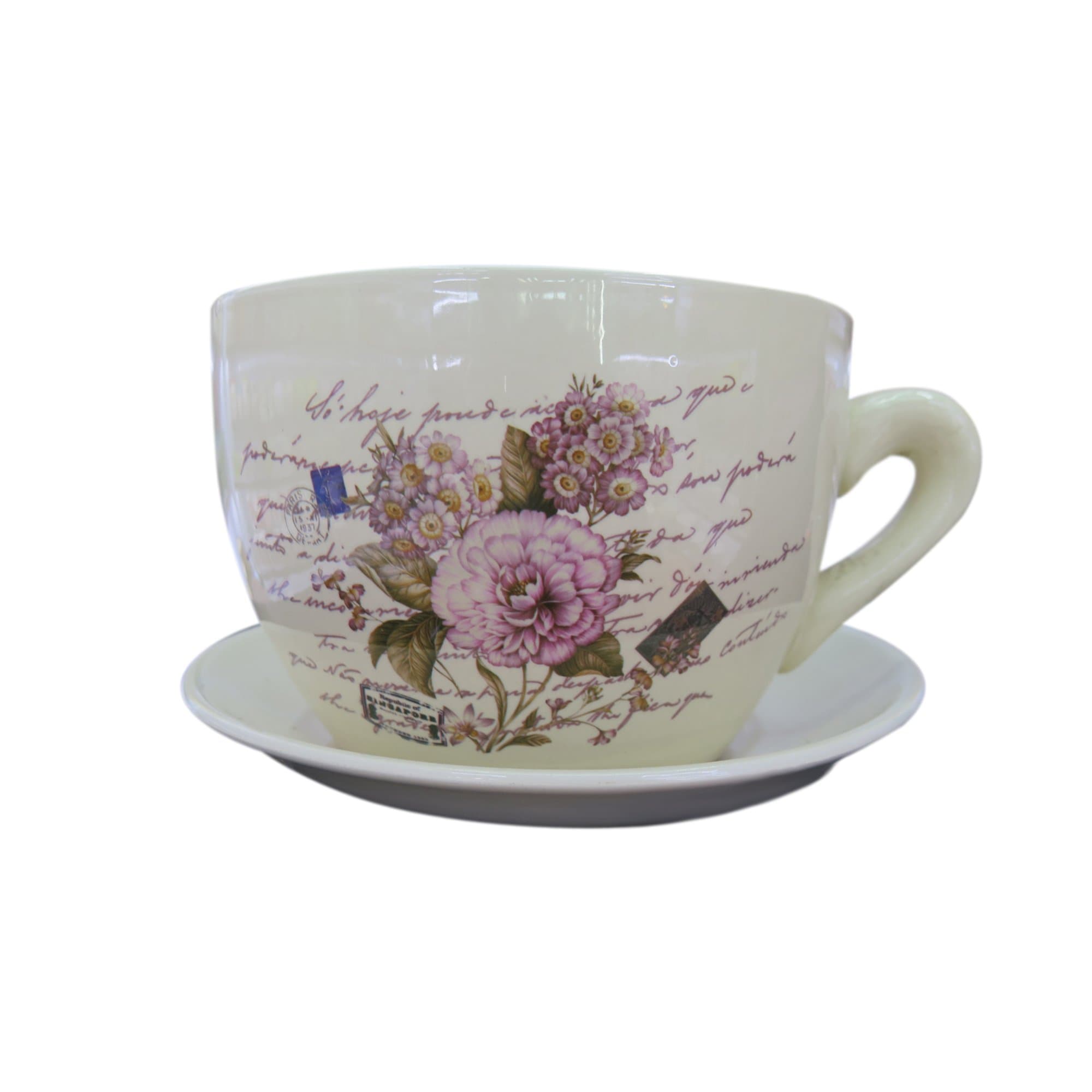 Gifts & Decor Carnation Teacup Saucer Decorative Garden Planter 11" - 22cm